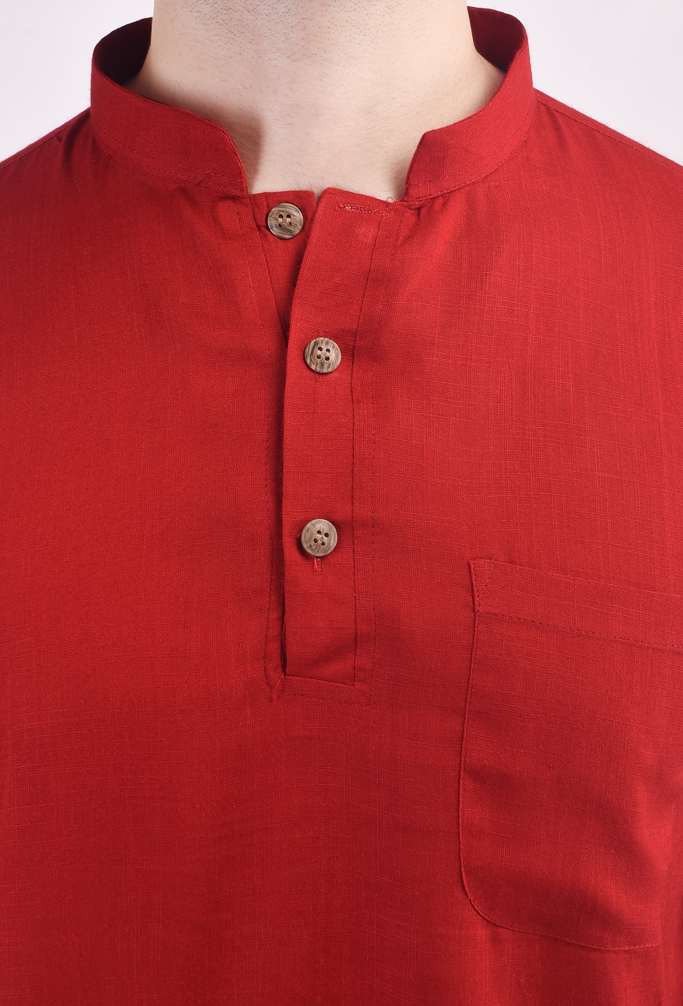 Maroon Short Rayon Slub Solid Men's Kurta