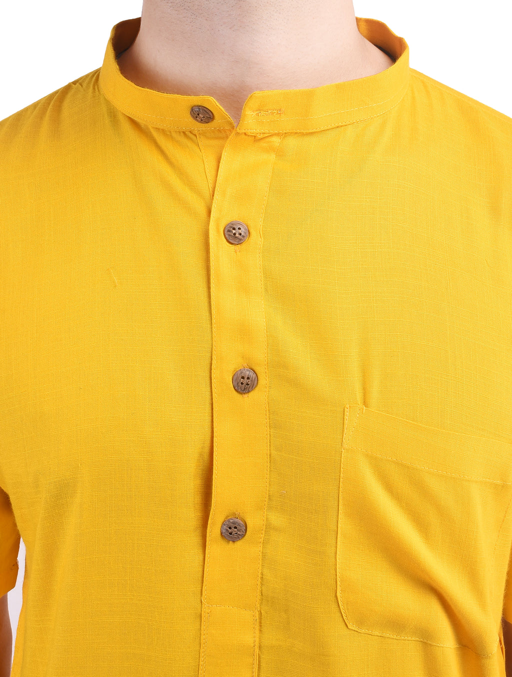 Yellow Short Rayon Slub Solid Men's Modi Kurta