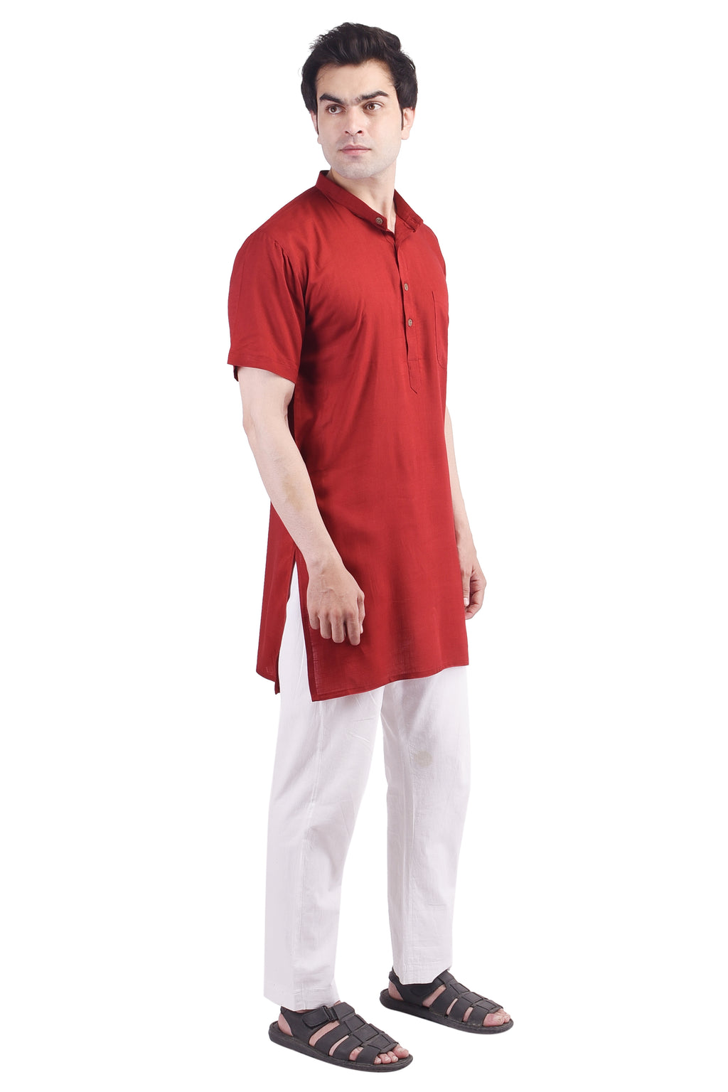 Maroon Short Rayon Slub Solid Men's Modi Kurta