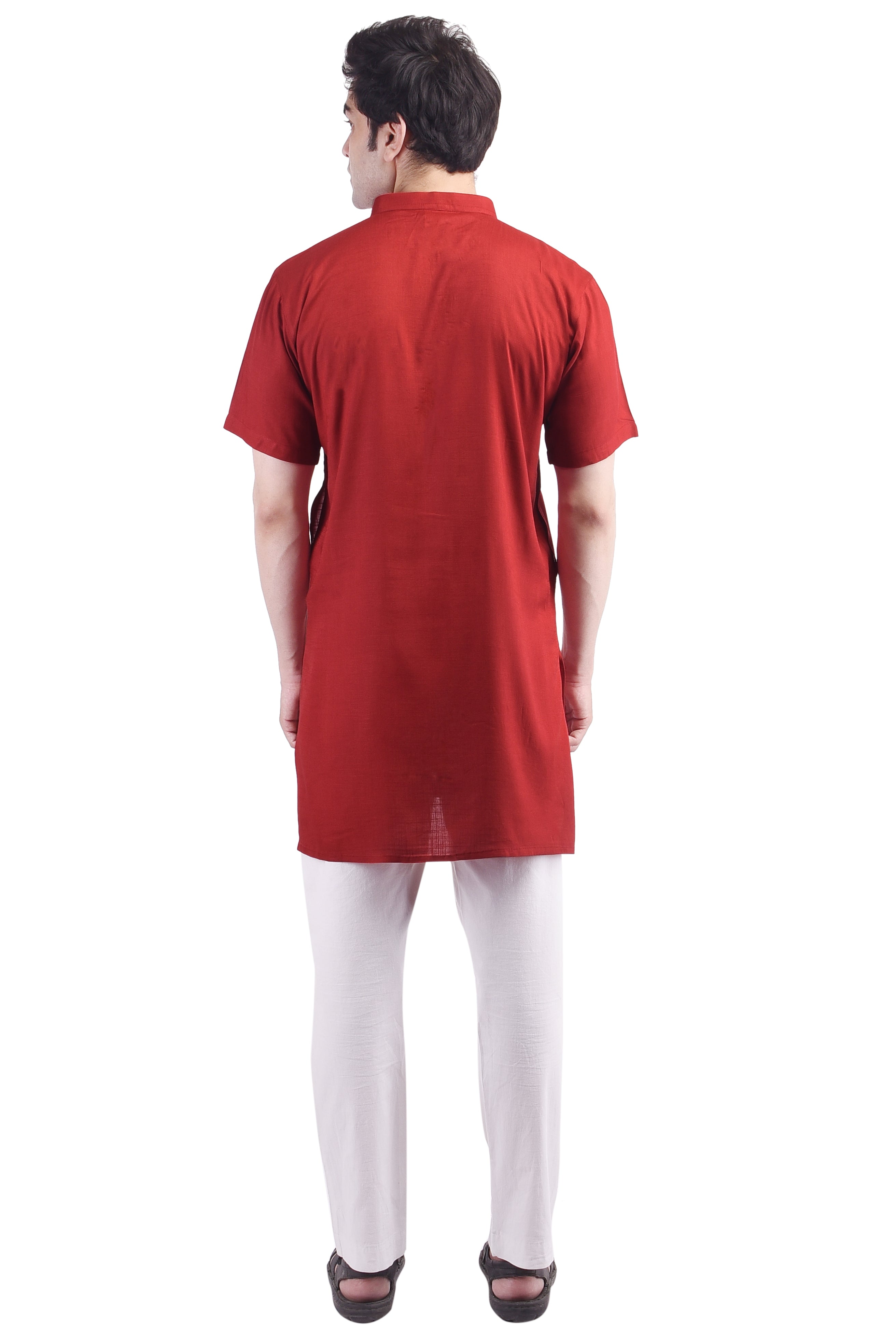 Maroon Short Rayon Slub Solid Men's Modi Kurta