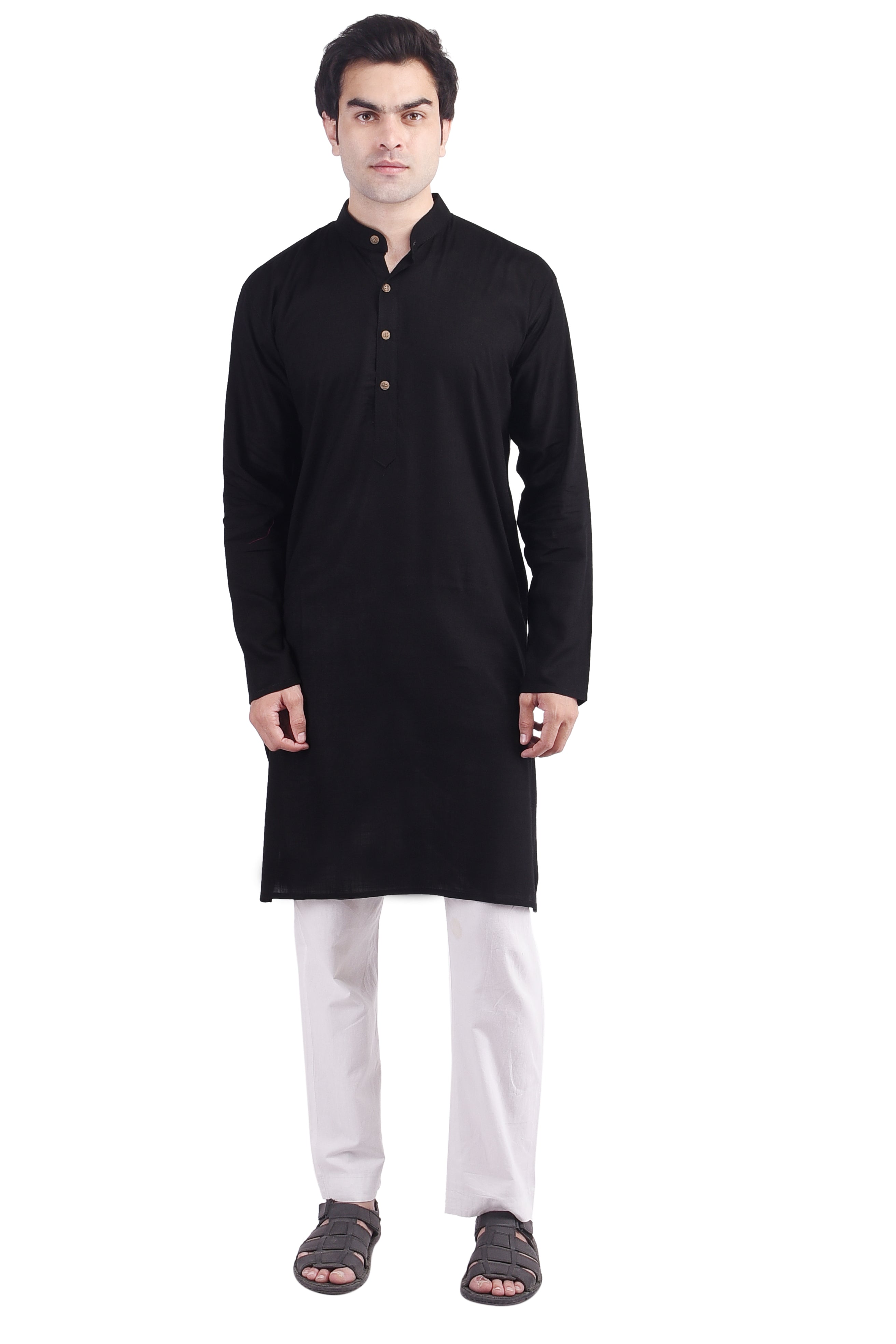 Black Long Rayon Slub Solid Men's Kurta