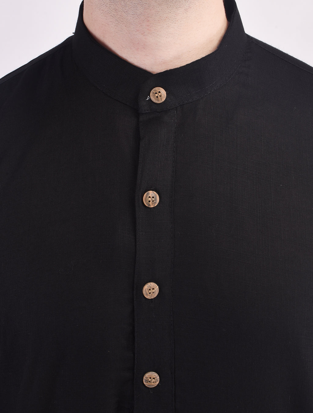Black Long Rayon Slub Solid Men's Kurta