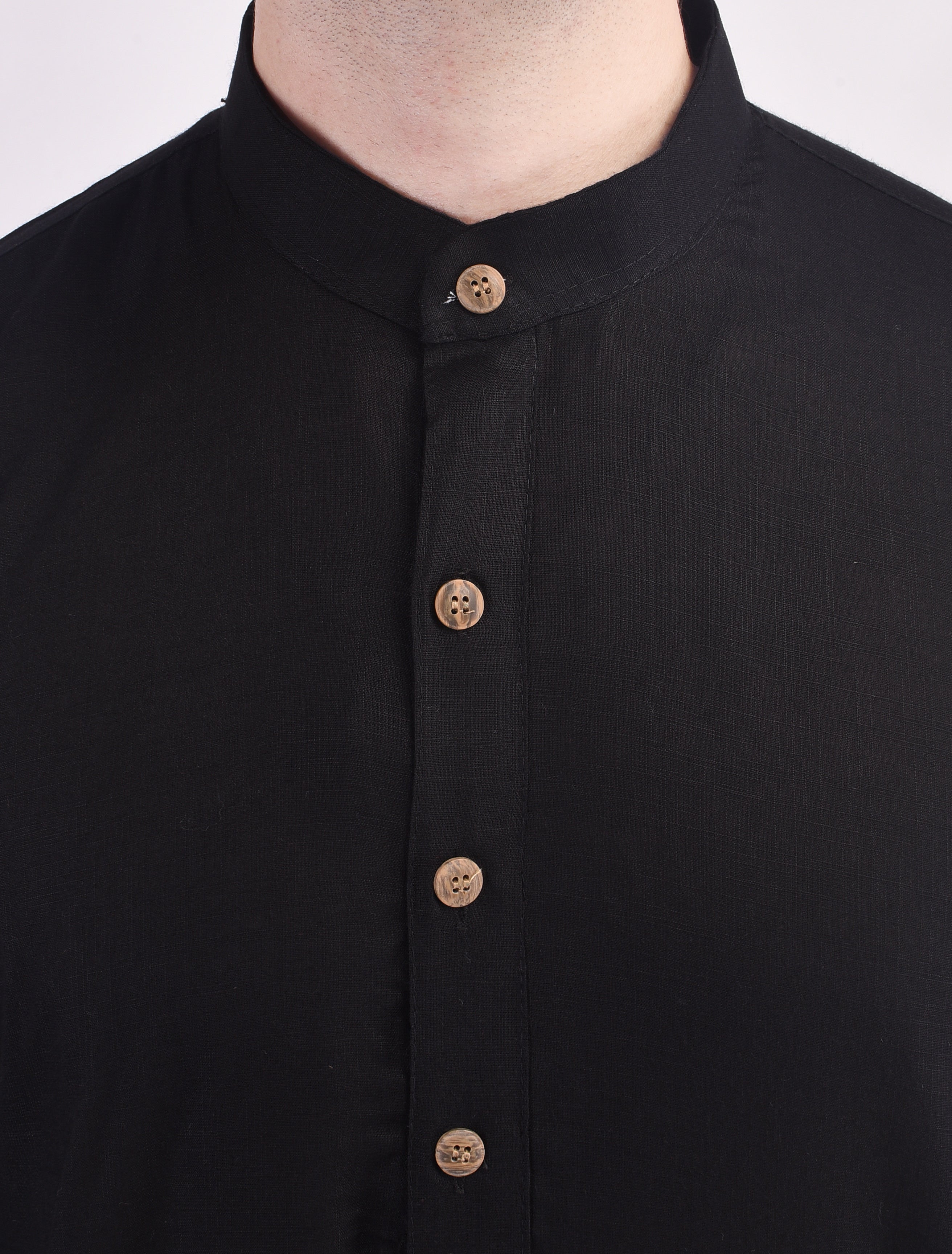 Black Long Rayon Slub Solid Men's Kurta