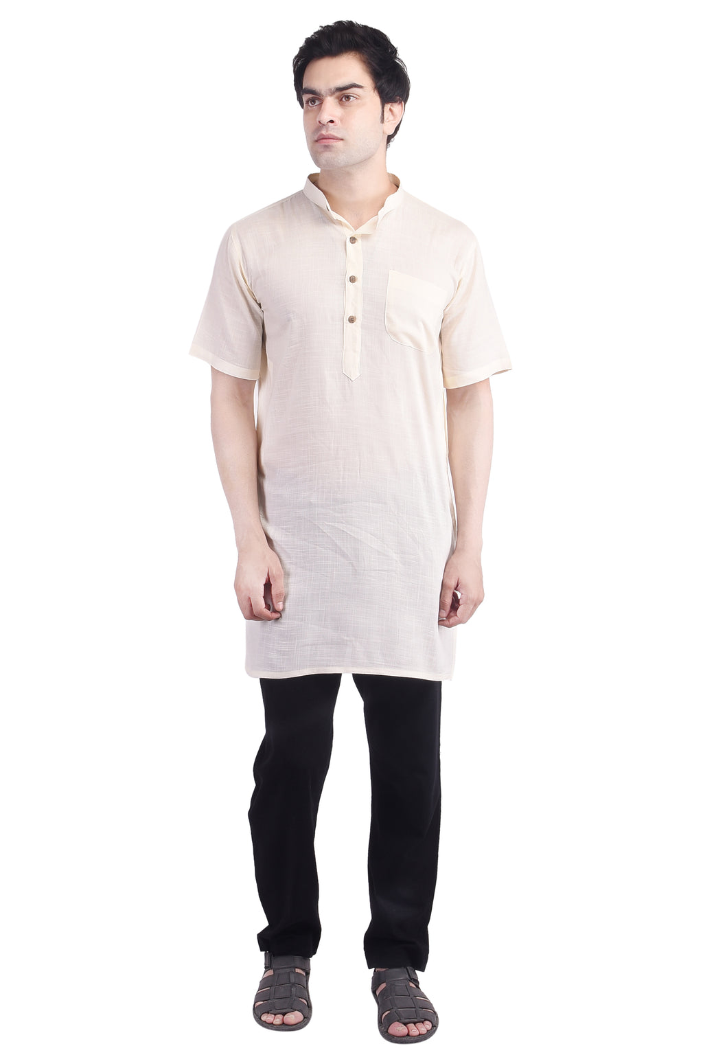 Off-White Short Rayon Slub Solid Men's Modi Kurta