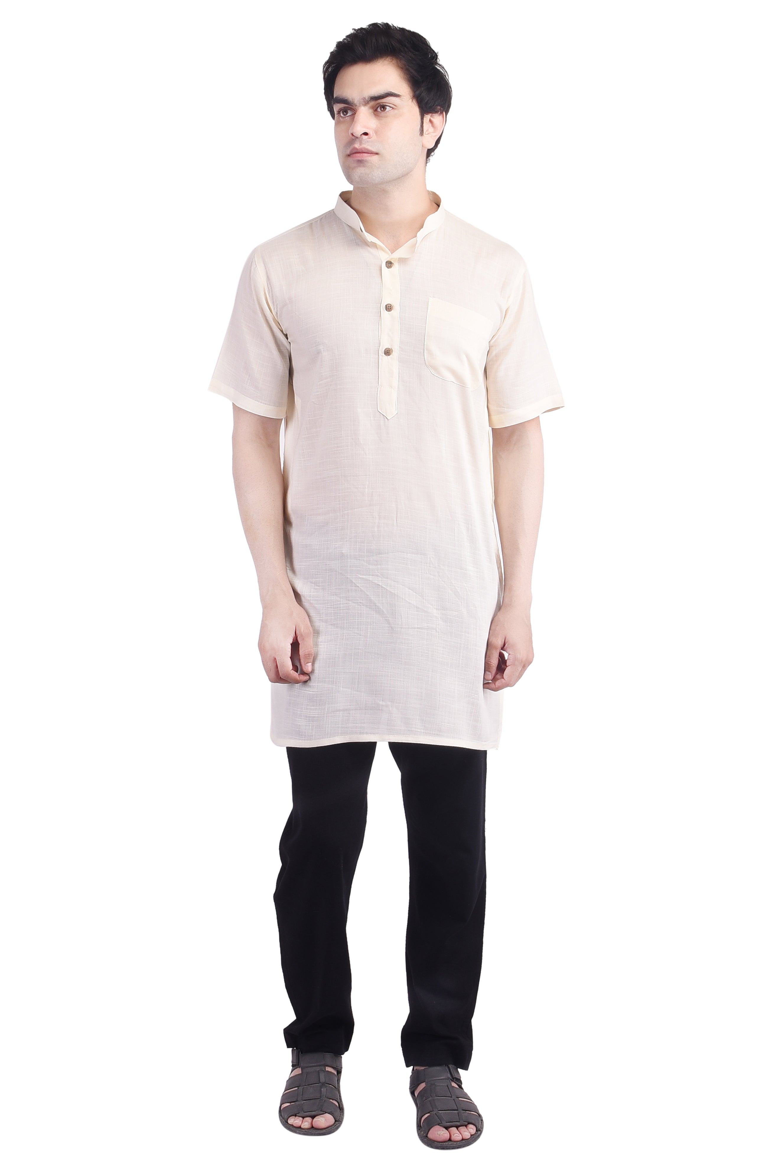 Off-White Short Rayon Slub Solid Men's Modi Kurta