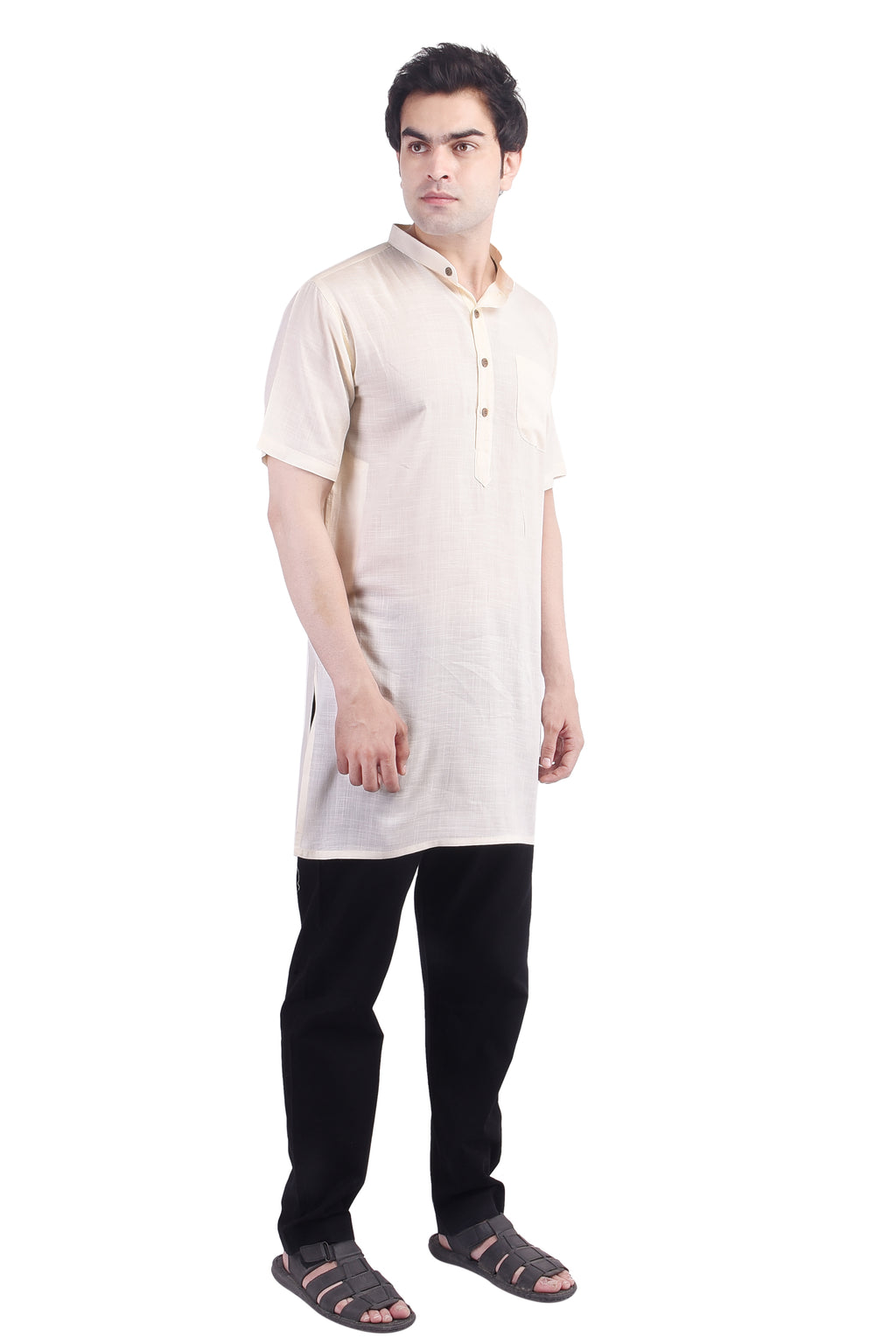 Off-White Short Rayon Slub Solid Men's Modi Kurta