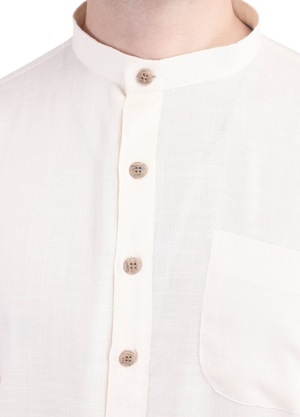 Off-White Short Rayon Slub Solid Men's Modi Kurta