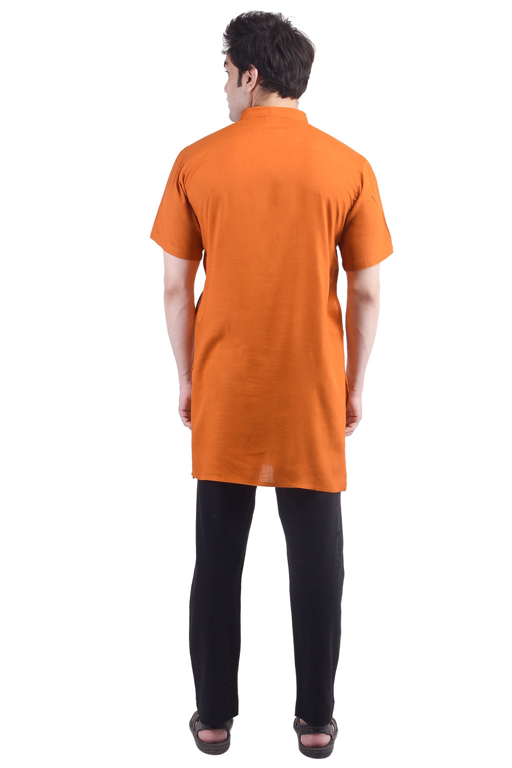 Orange Short Rayon Slub Solid Men's Modi Kurta
