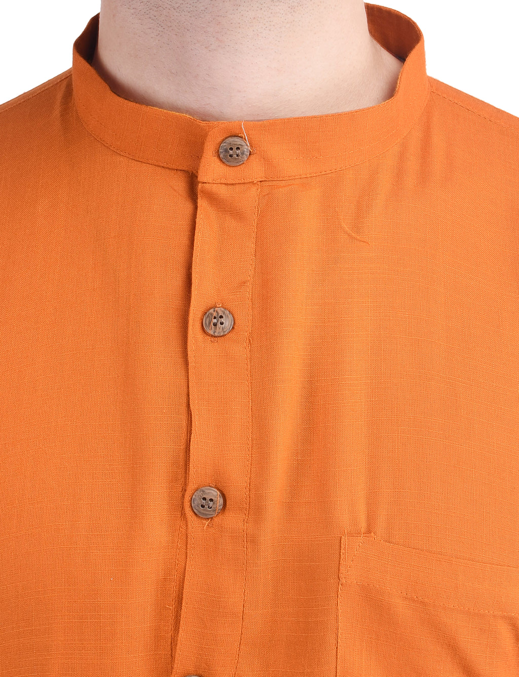 Orange Short Rayon Slub Solid Men's Modi Kurta