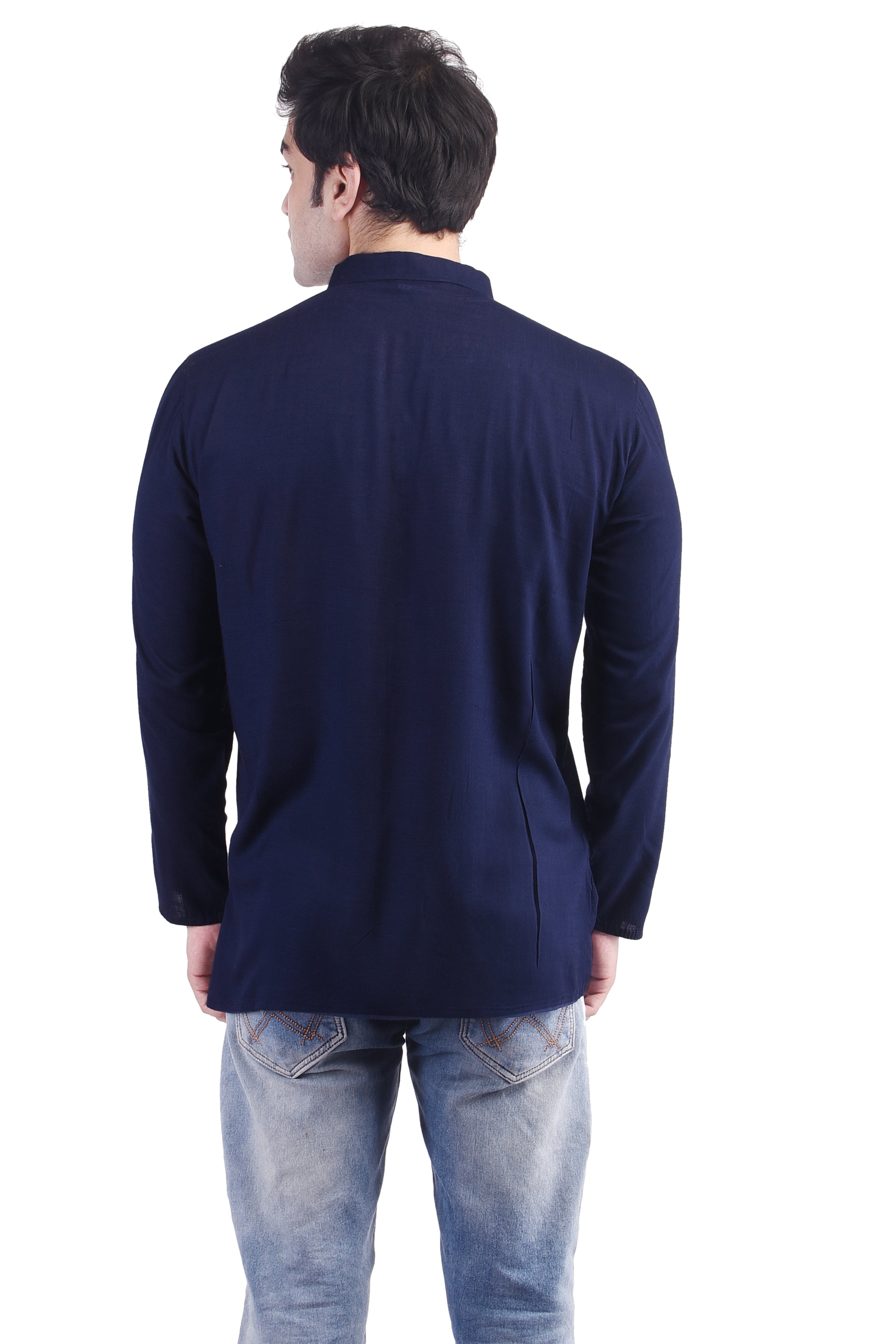 Navy Blue Short Rayon Slub Solid Men's Kurta