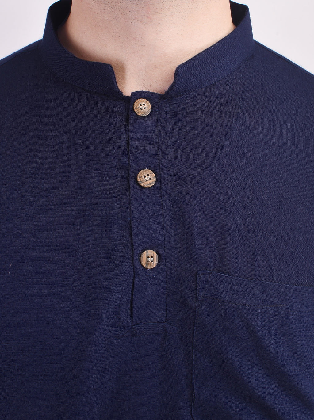 Navy Blue Short Rayon Slub Solid Men's Kurta