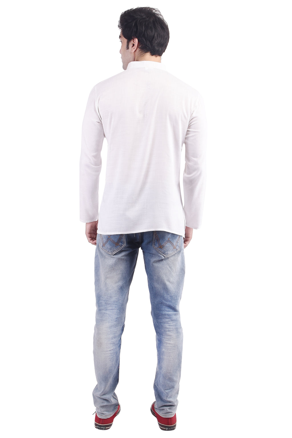 White Short Rayon Slub Solid Men's Kurta