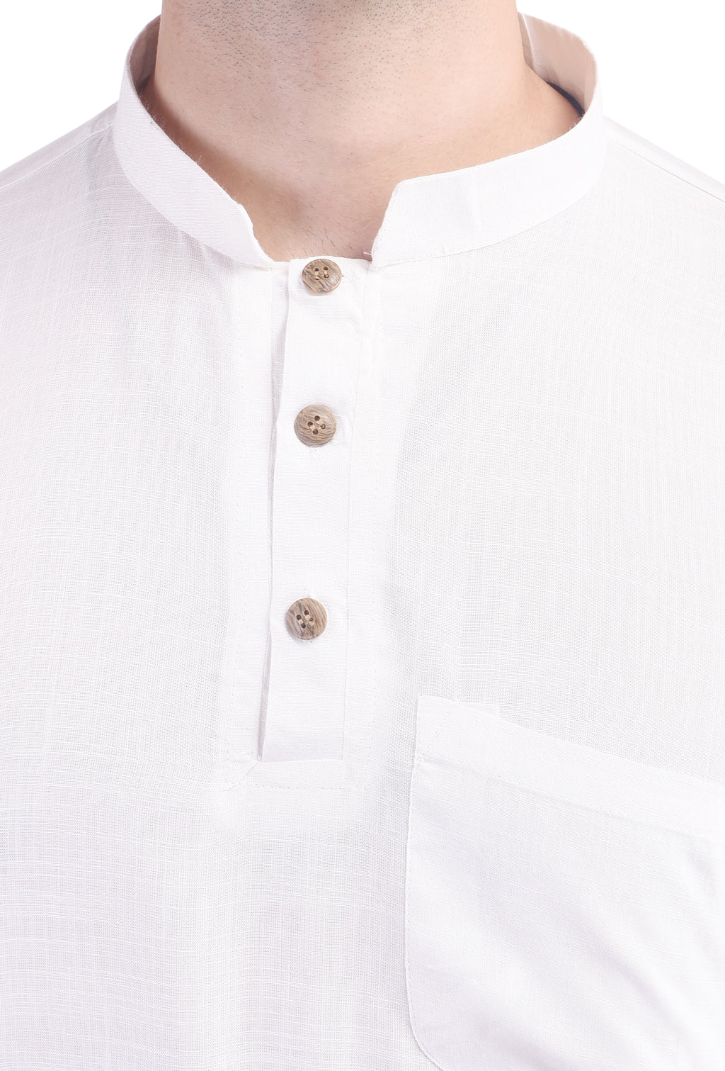 White Short Rayon Slub Solid Men's Kurta