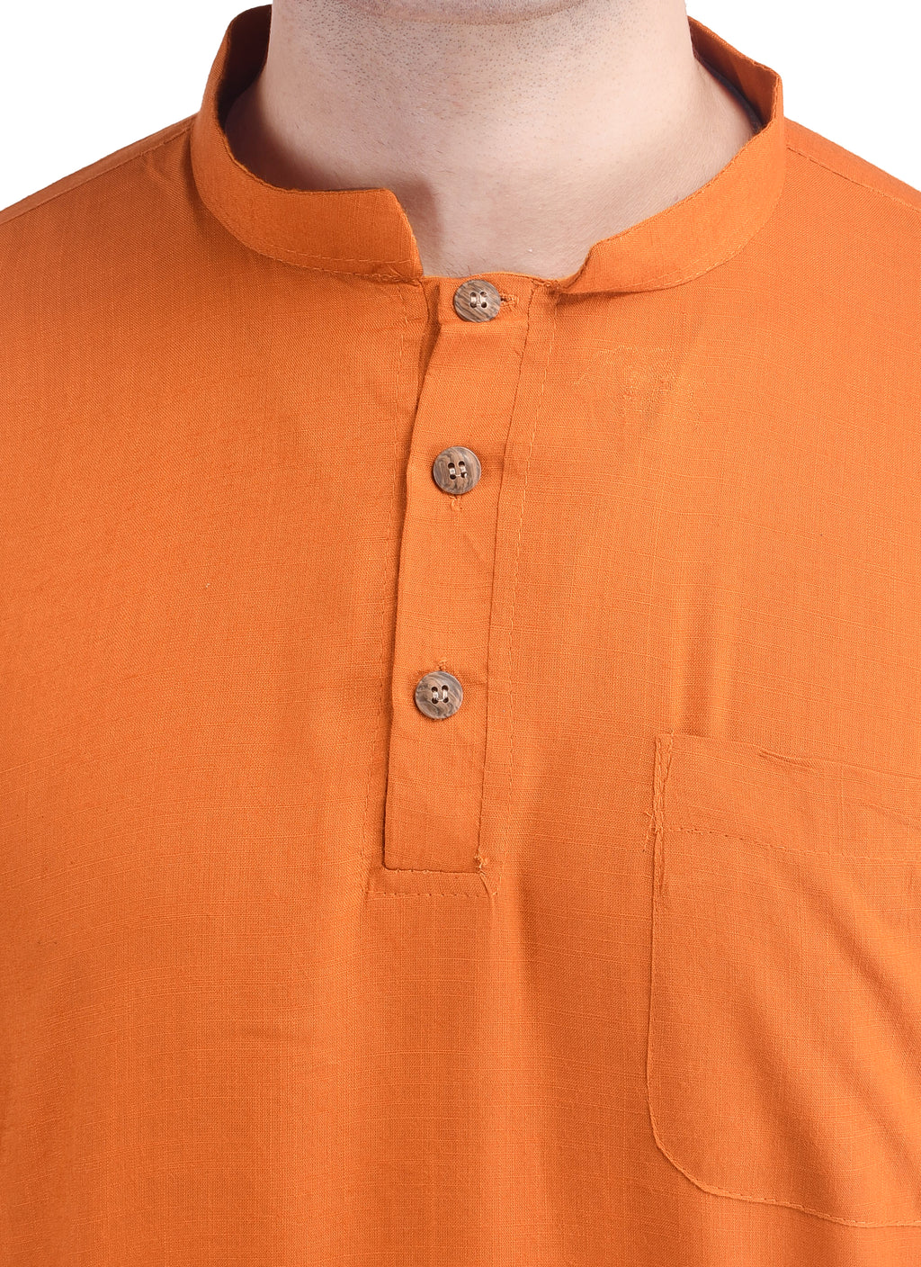 Orange Short Rayon Slub Solid Men's Kurta
