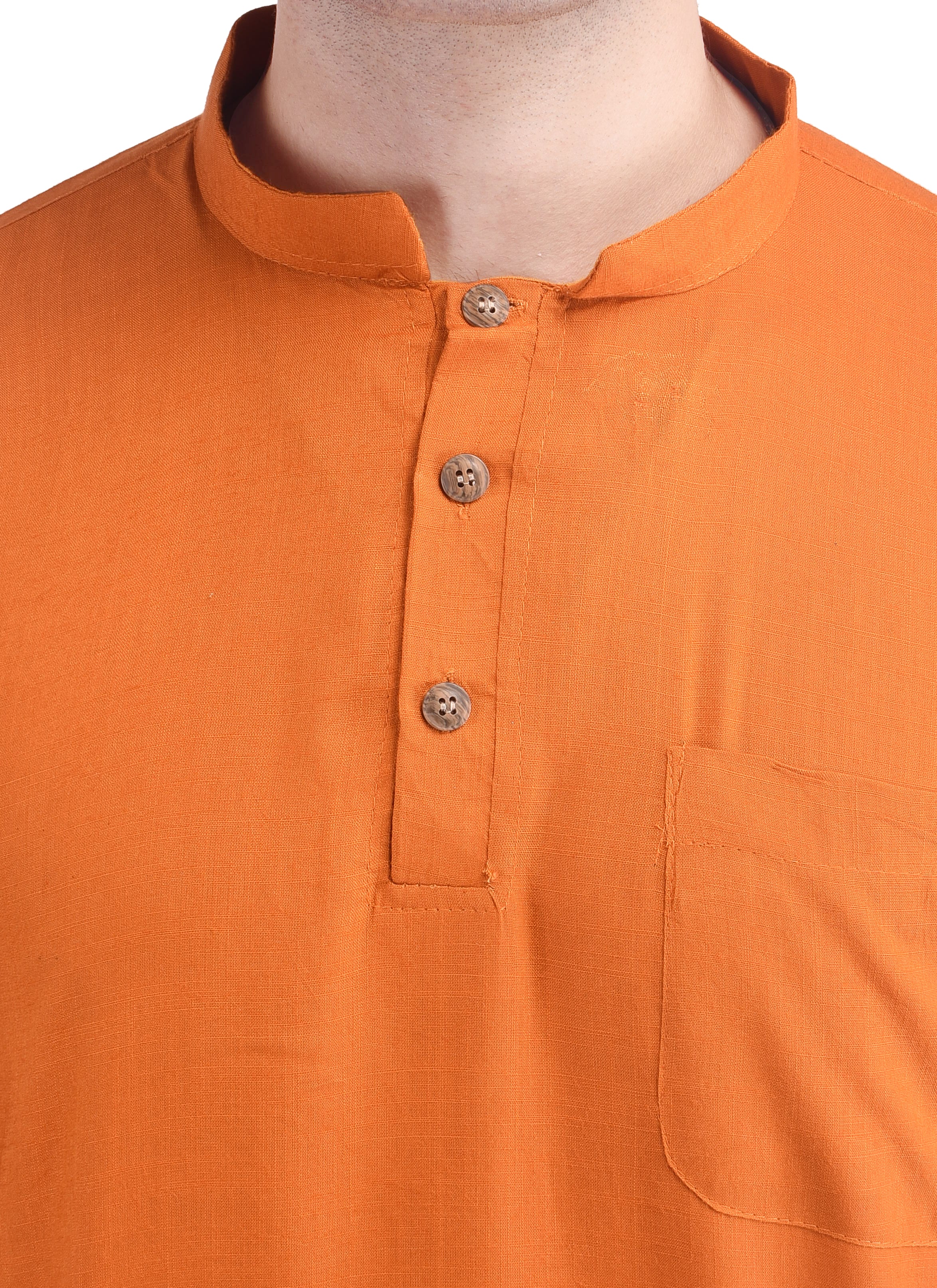 Orange Short Rayon Slub Solid Men's Kurta