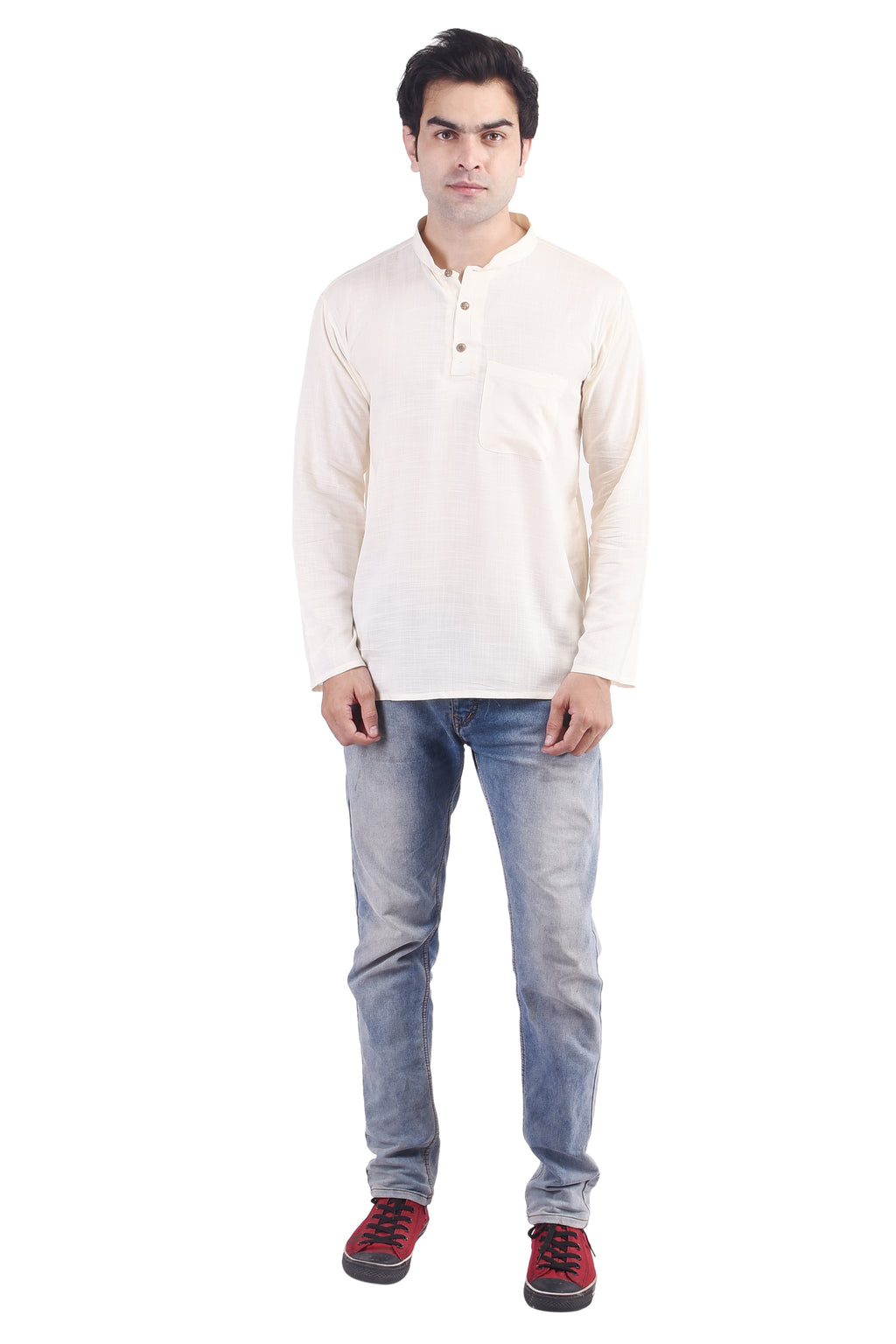 Off-White Short Rayon Slub Solid Men's Kurta