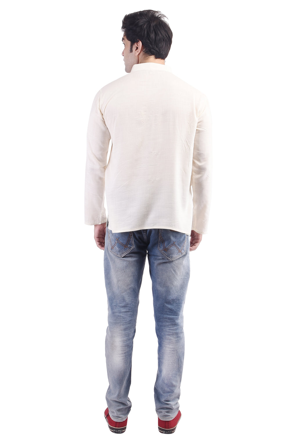 Off-White Short Rayon Slub Solid Men's Kurta