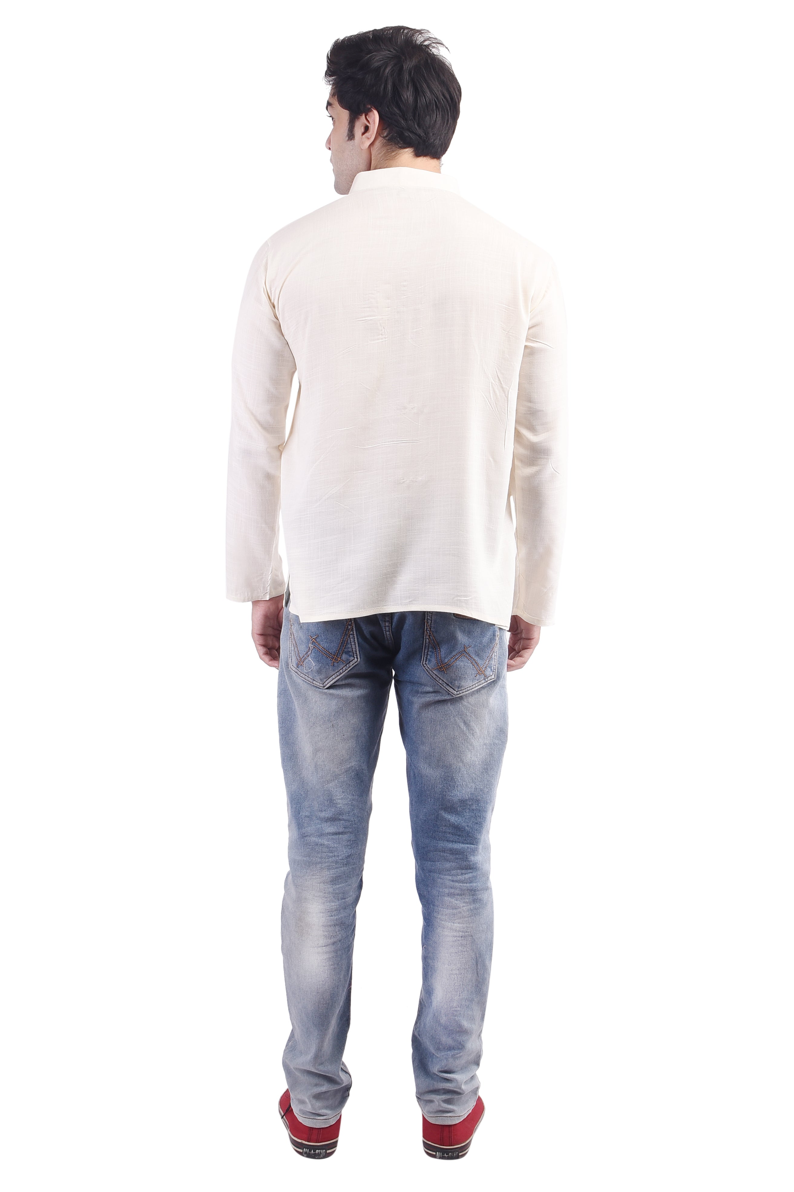 Off-White Short Rayon Slub Solid Men's Kurta