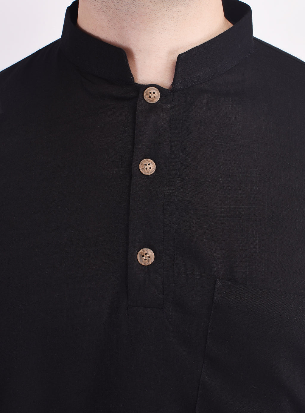 Black Short Rayon Slub Solid Men's Kurta