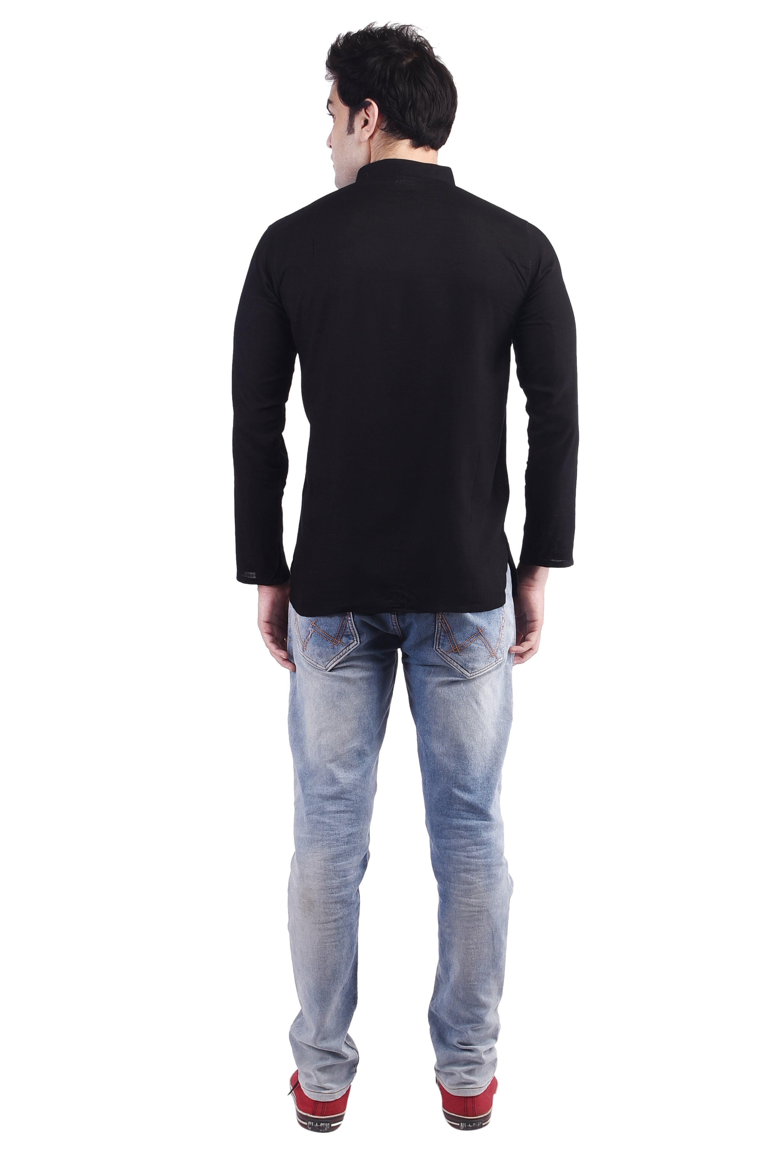 Black Short Rayon Slub Solid Men's Kurta