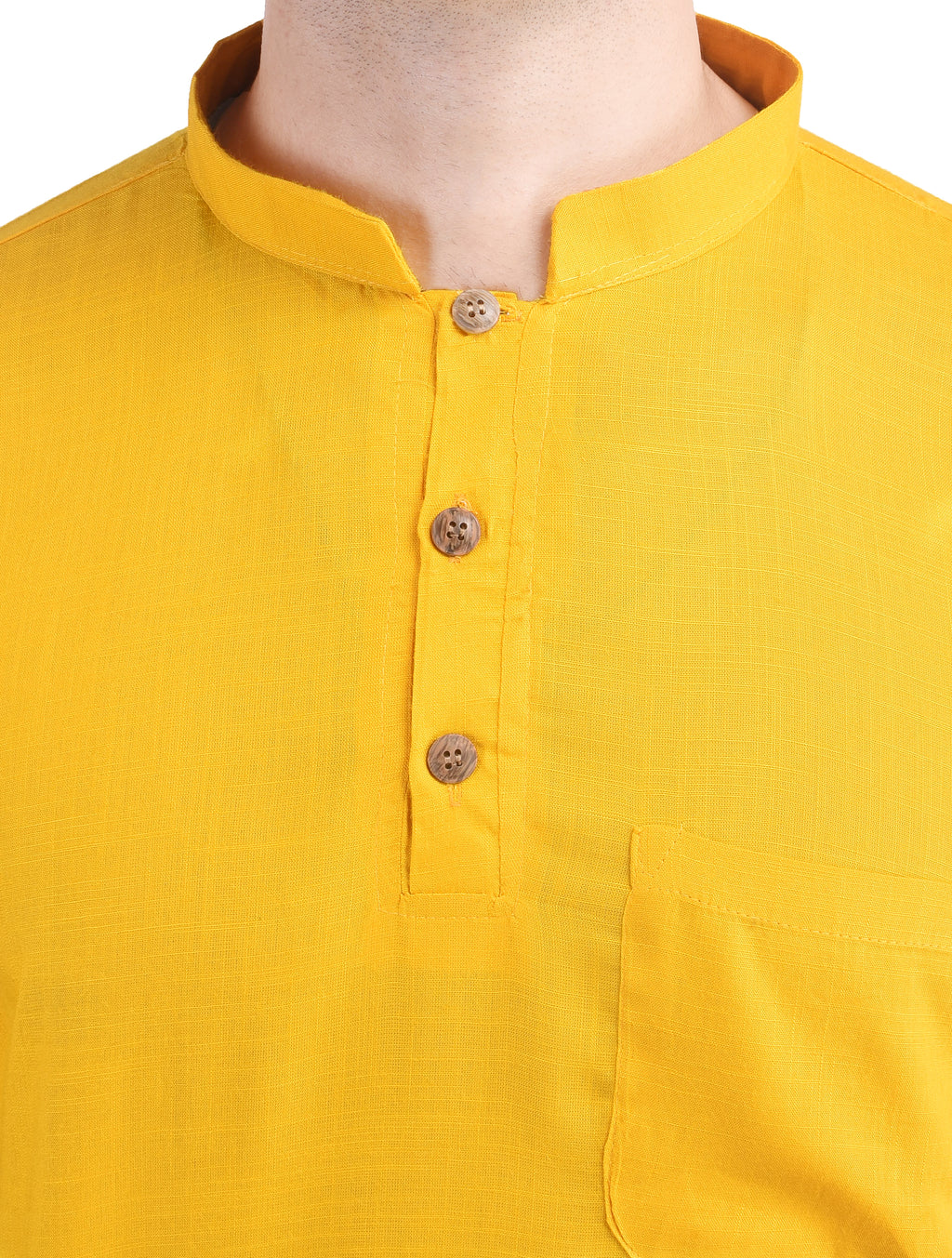 Yellow Short Rayon Slub Solid Men's Kurta