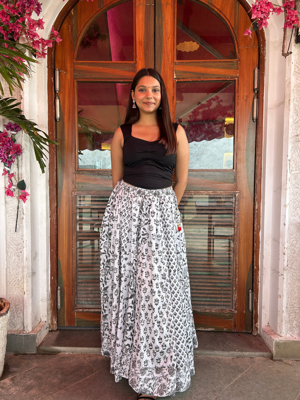 Grey Black Gulnaar Handblock Cotton Skirt