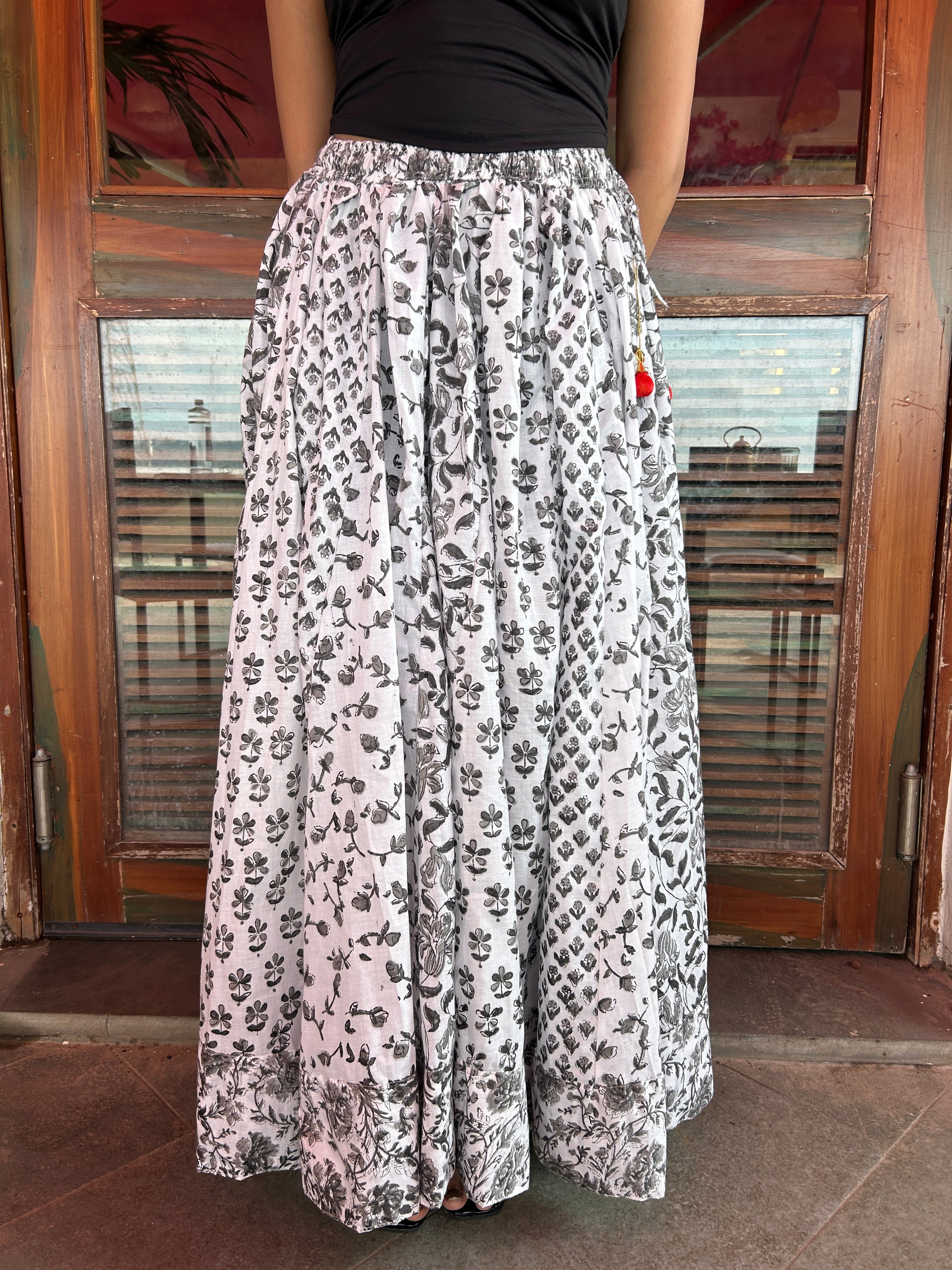 Grey Black Gulnaar Handblock Cotton Skirt