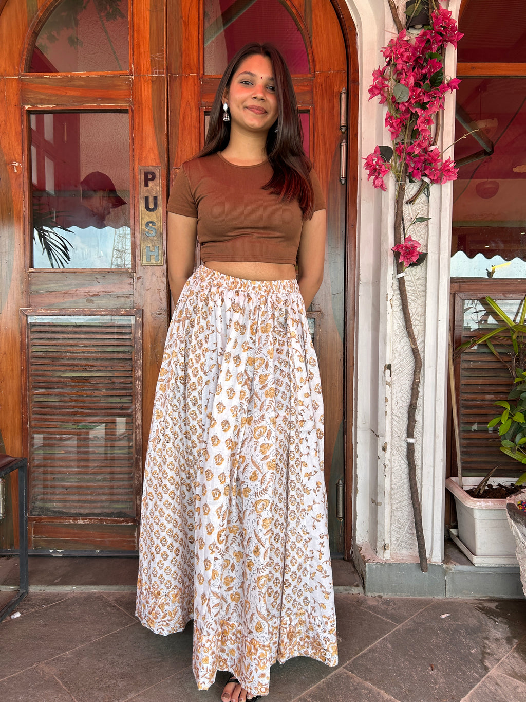 Golden Brown Gulnaar Handblock Cotton Skirt