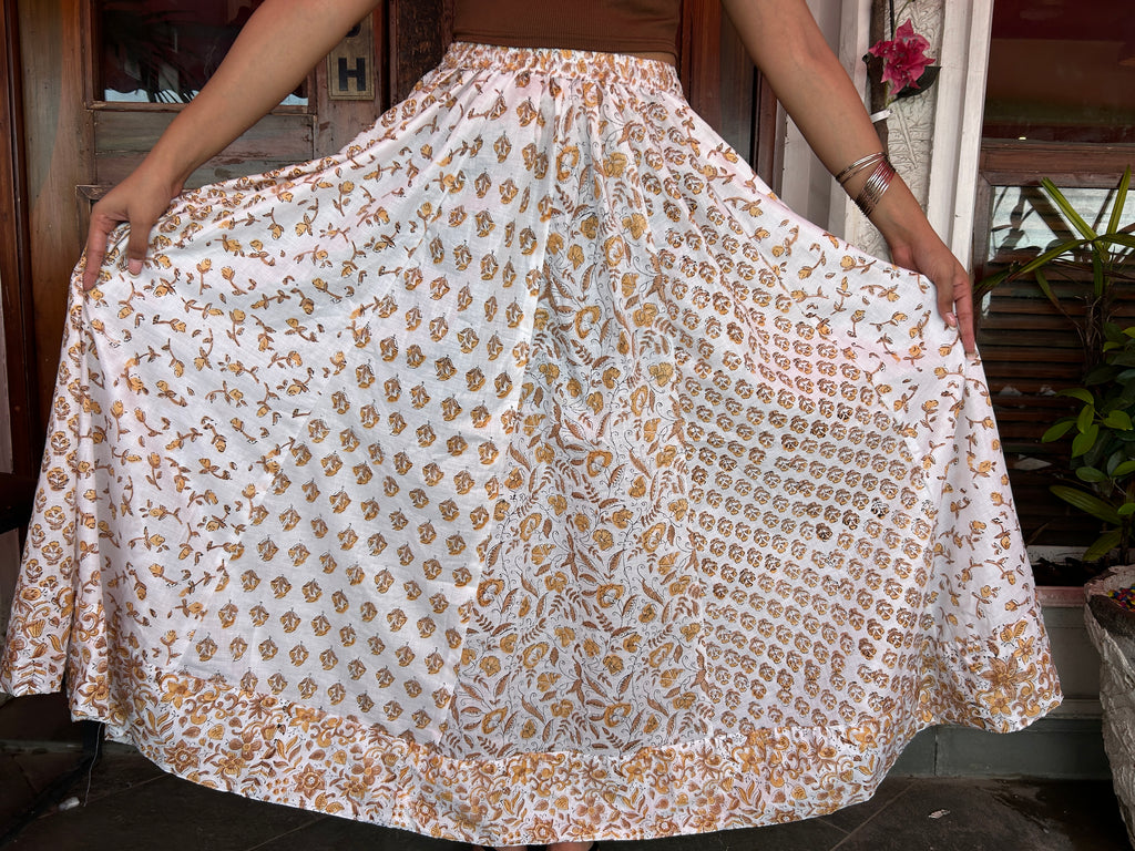 Golden Brown Gulnaar Handblock Cotton Skirt