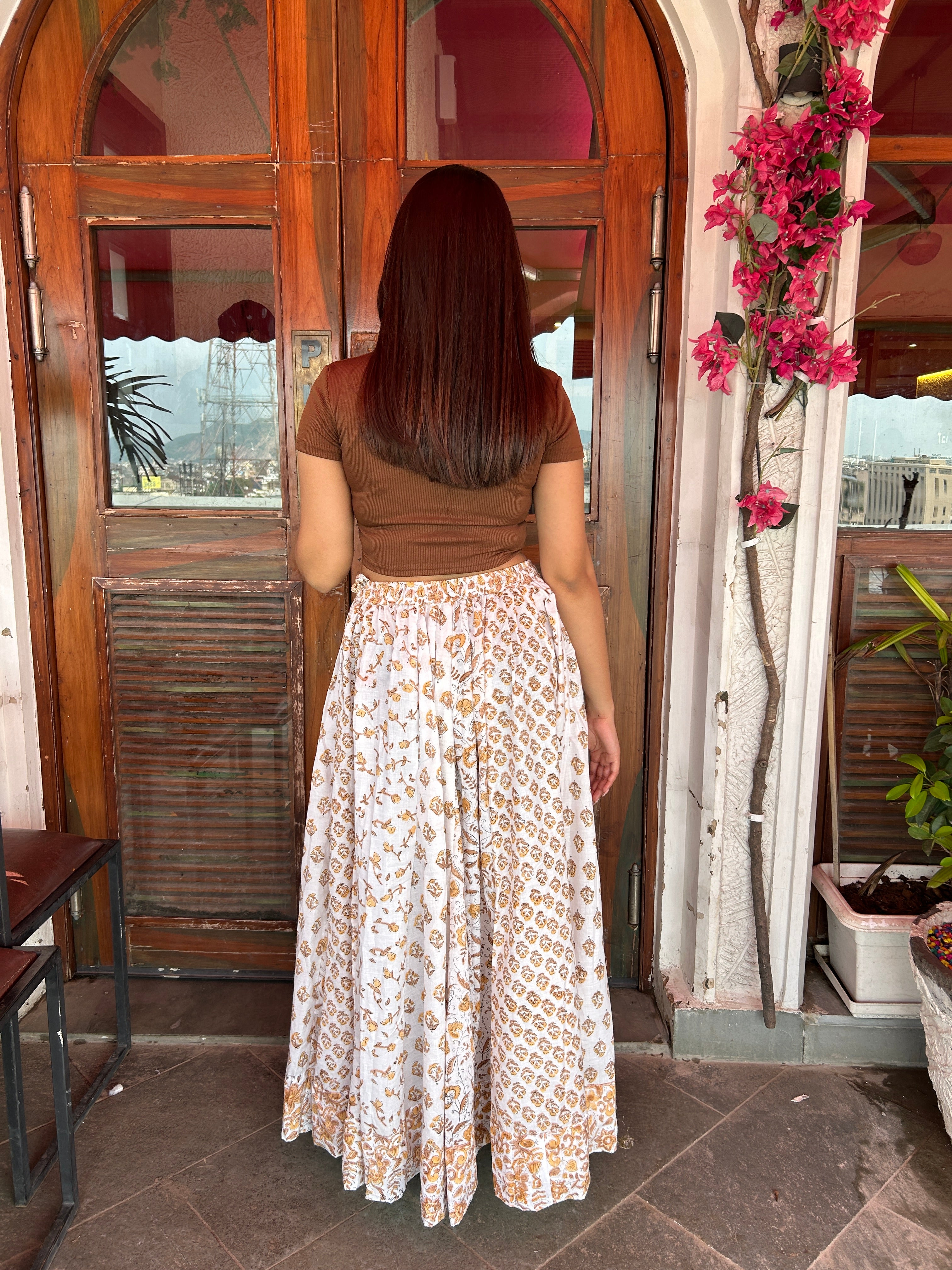 Golden Brown Gulnaar Handblock Cotton Skirt