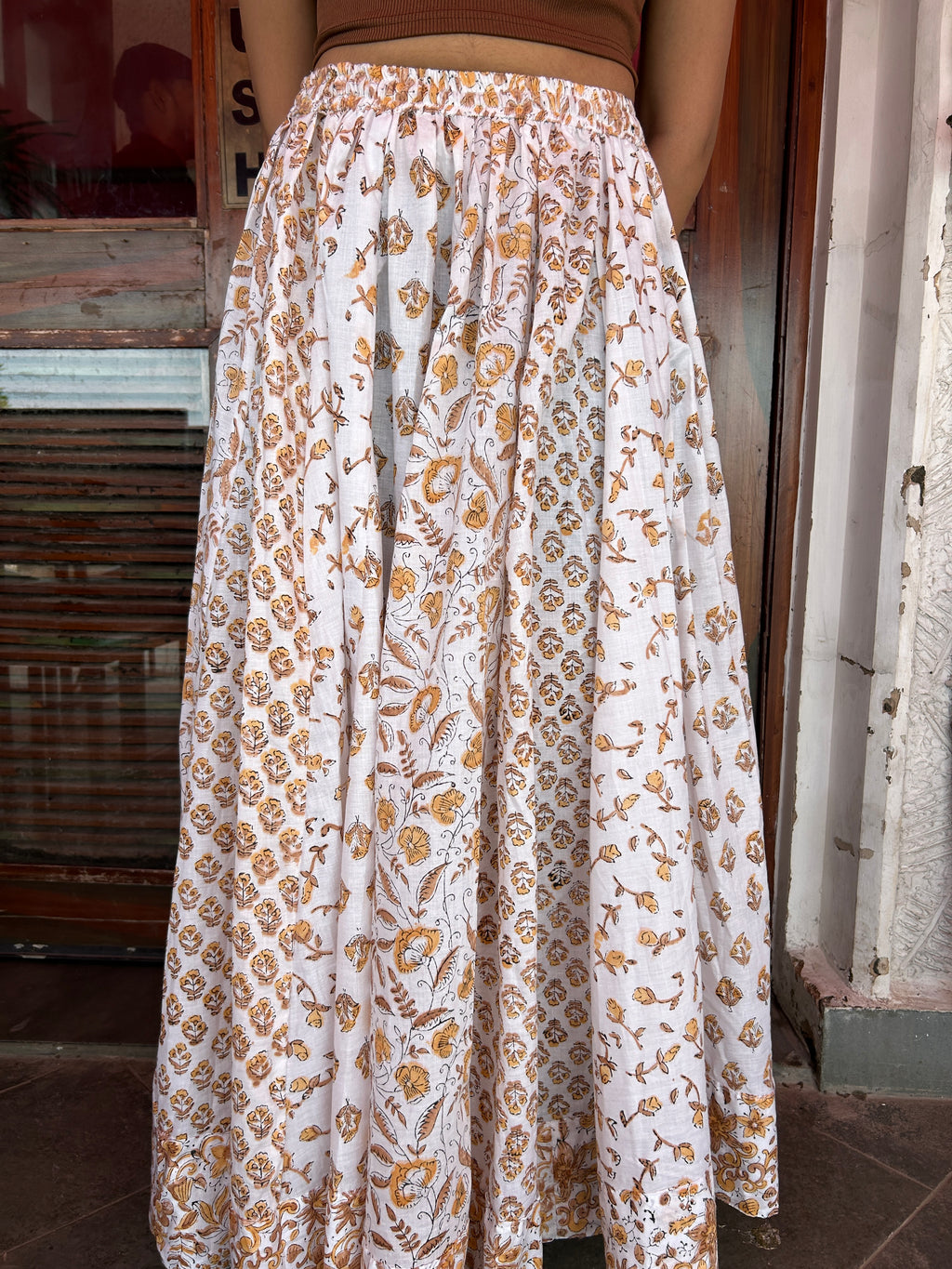 Golden Brown Gulnaar Handblock Cotton Skirt