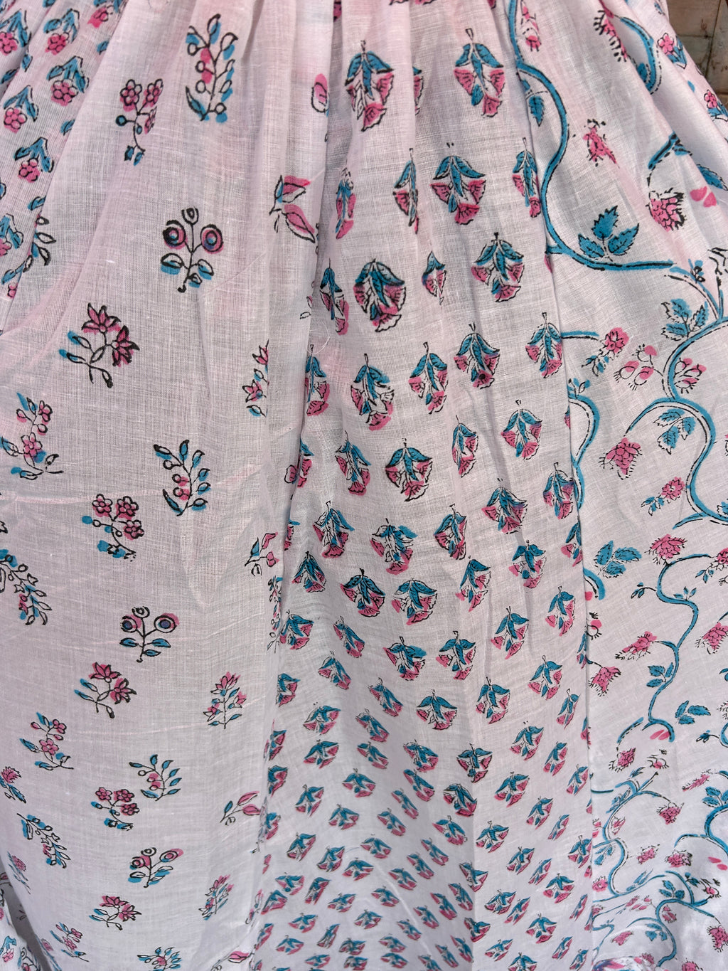 Blue-Pink Gulnaar Handblock Cotton Skirt