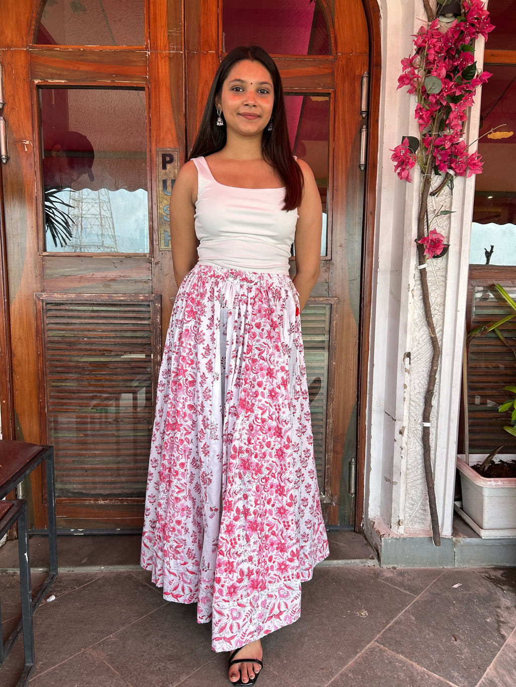 Pink Gulnaar Handblock Cotton Skirt