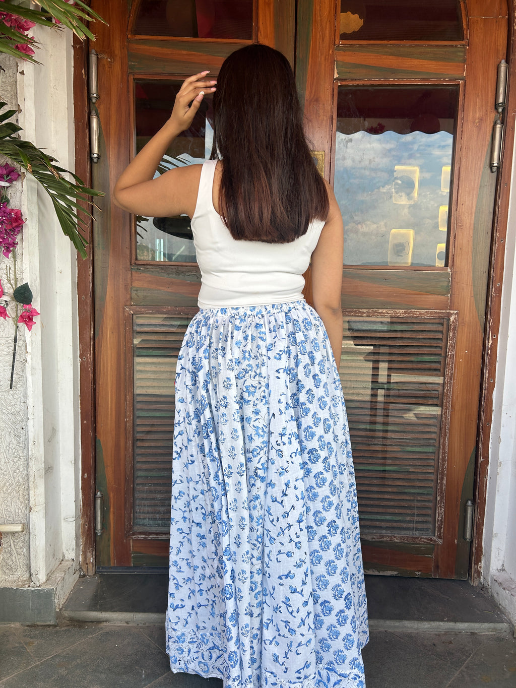 Blue Gulnaar Handblock Cotton Skirt