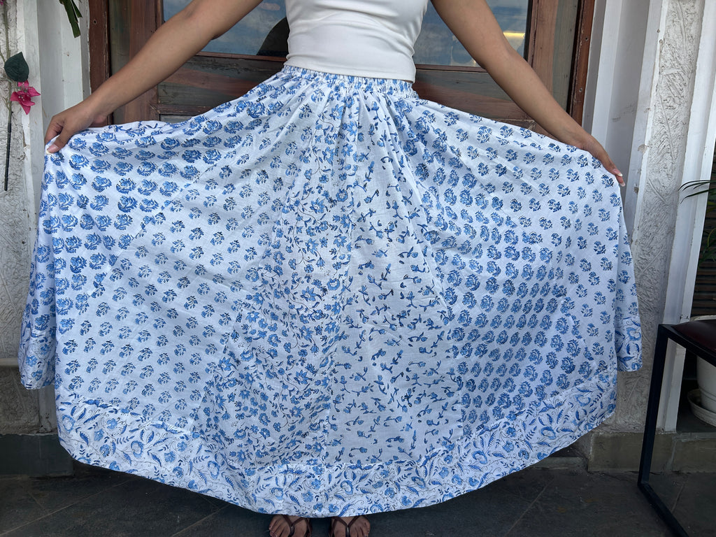 Blue Gulnaar Handblock Cotton Skirt