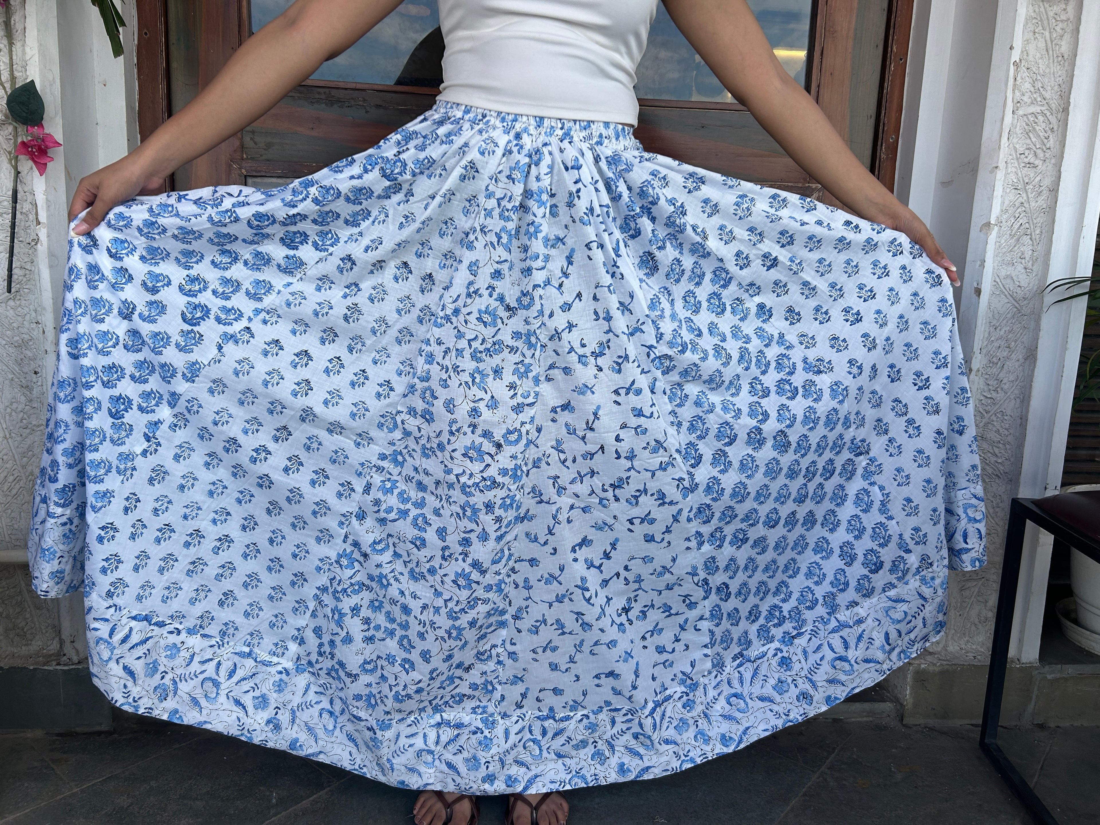 Blue Gulnaar Handblock Cotton Skirt