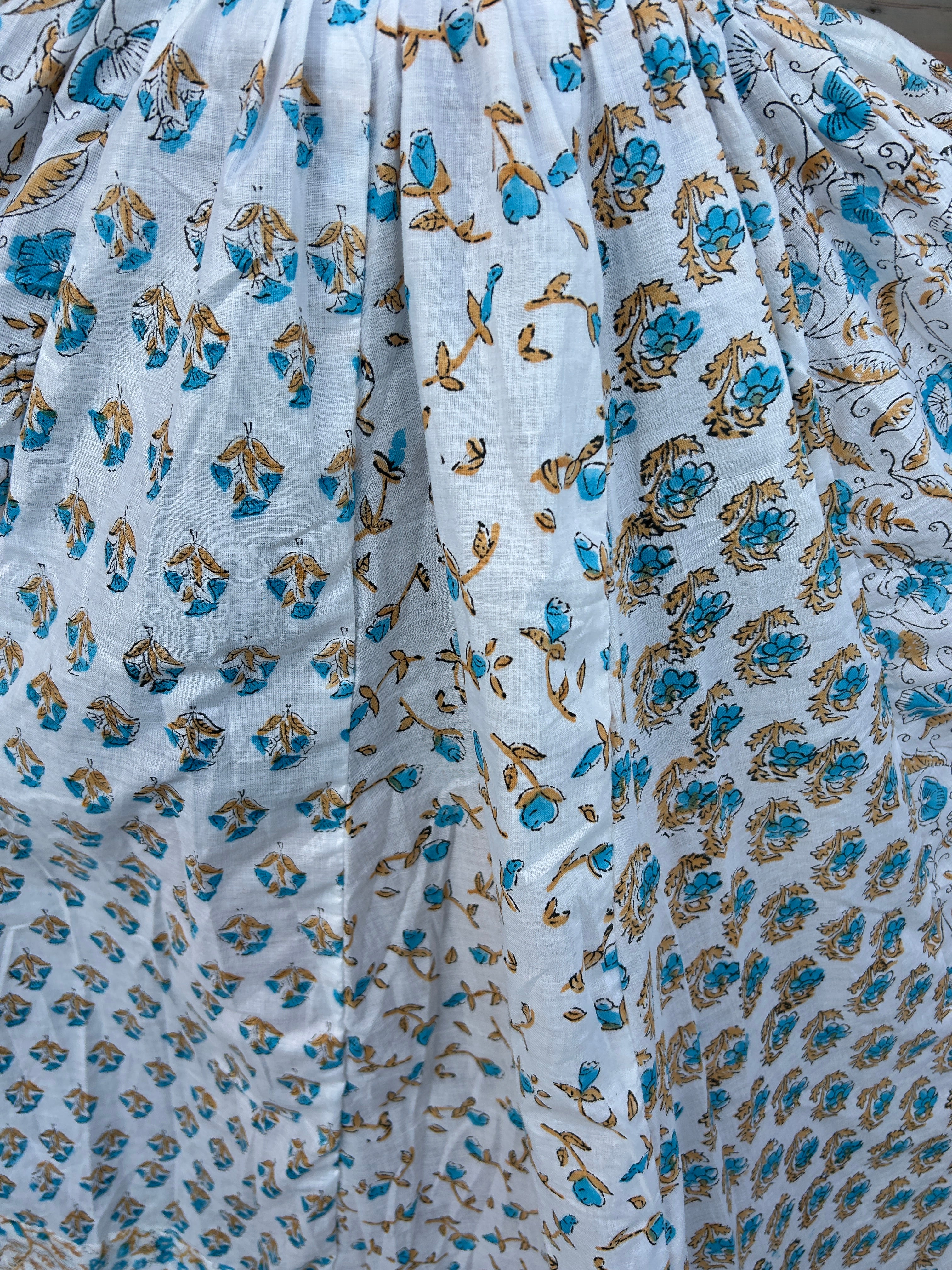 Mustard Blue Gulnaar Handblock Cotton Skirt