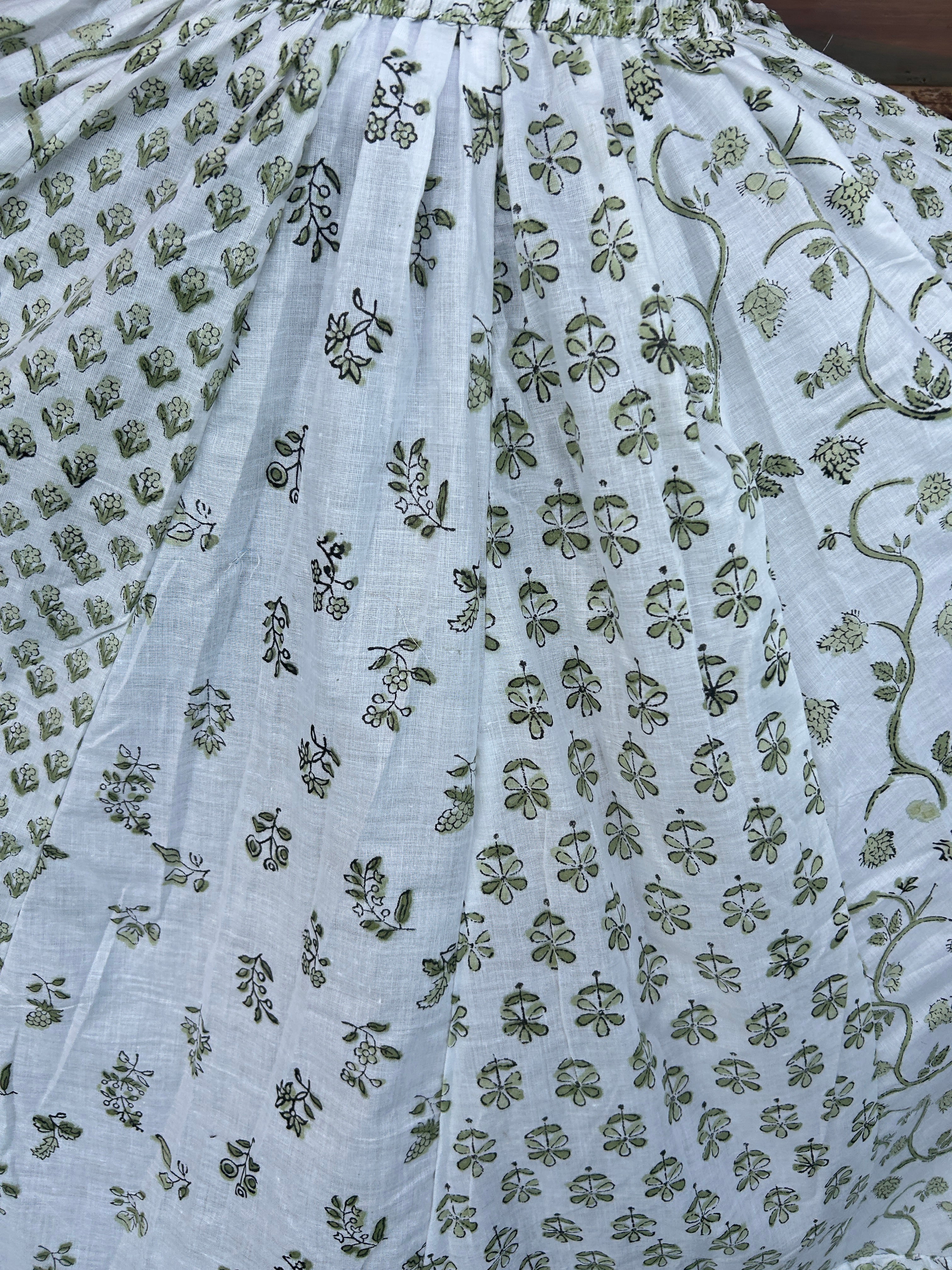 Green Gulnaar Handblock Cotton Skirt