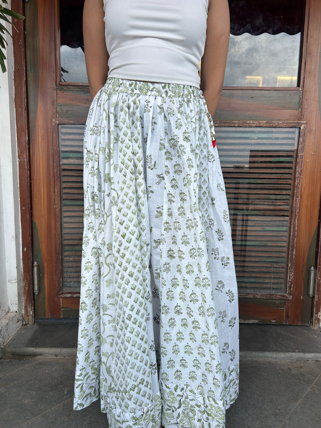 Green Gulnaar Handblock Cotton Skirt