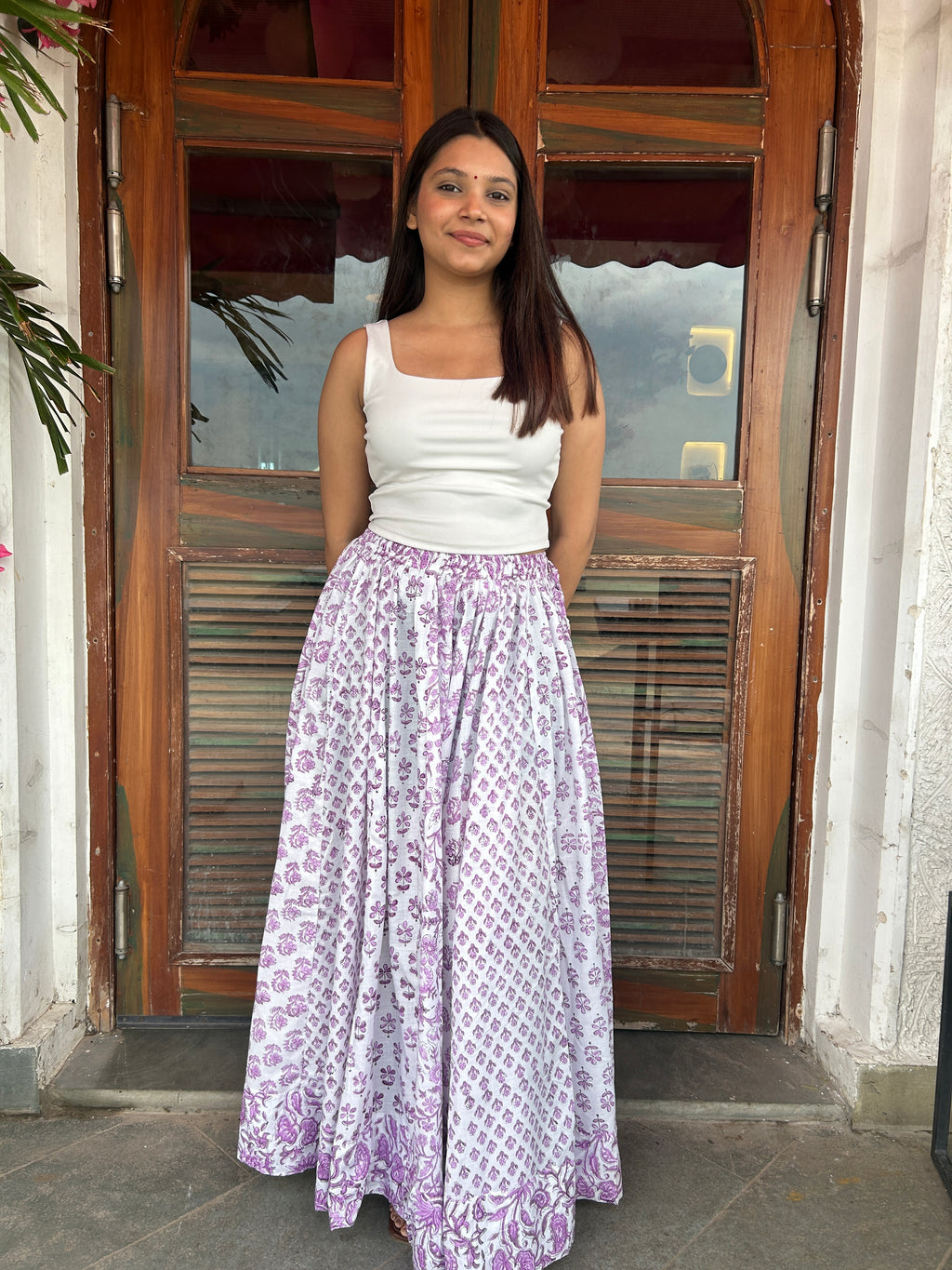 Purple Gulnaar Handblock Cotton Skirt