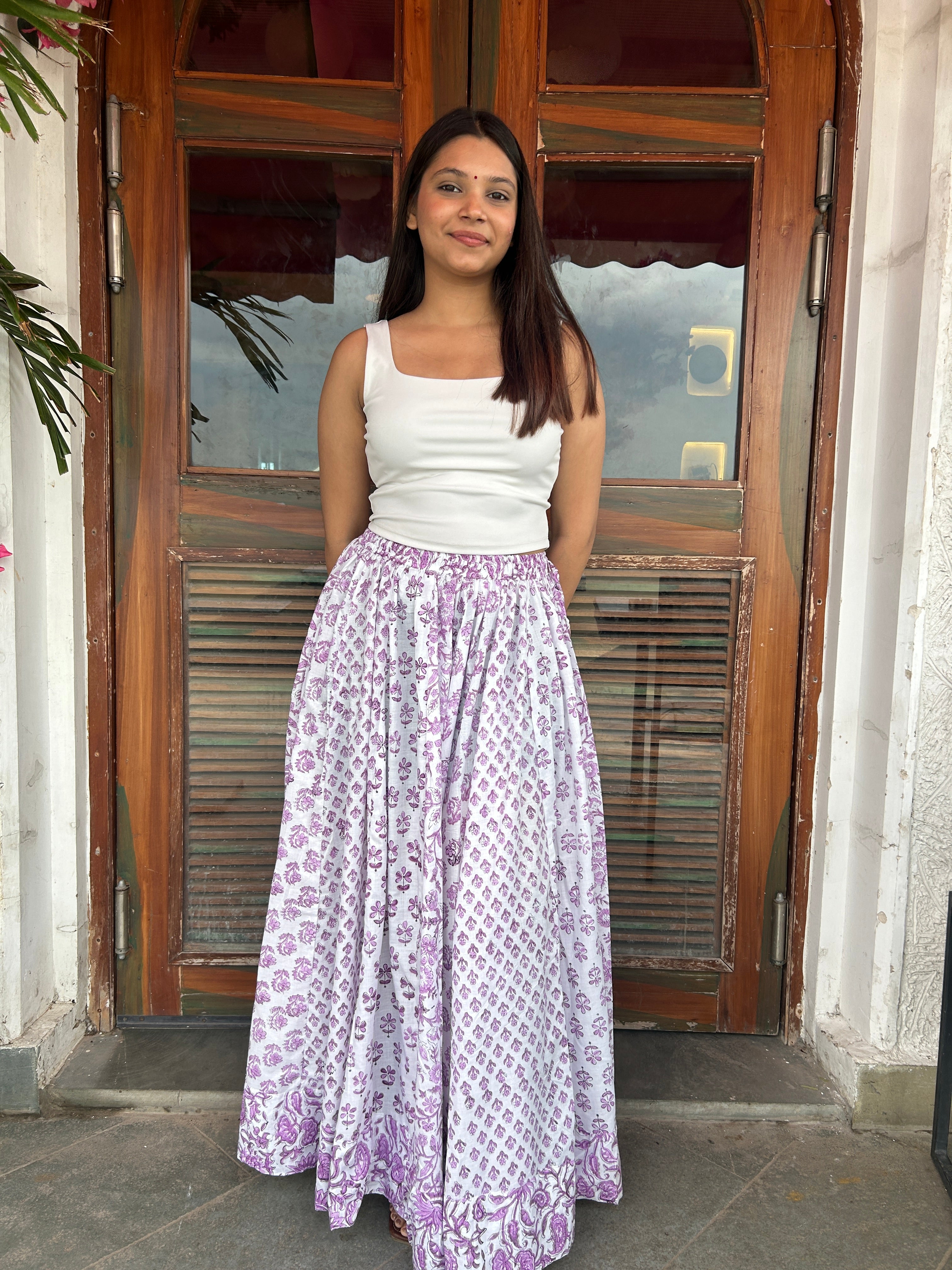 Purple Gulnaar Handblock Cotton Skirt