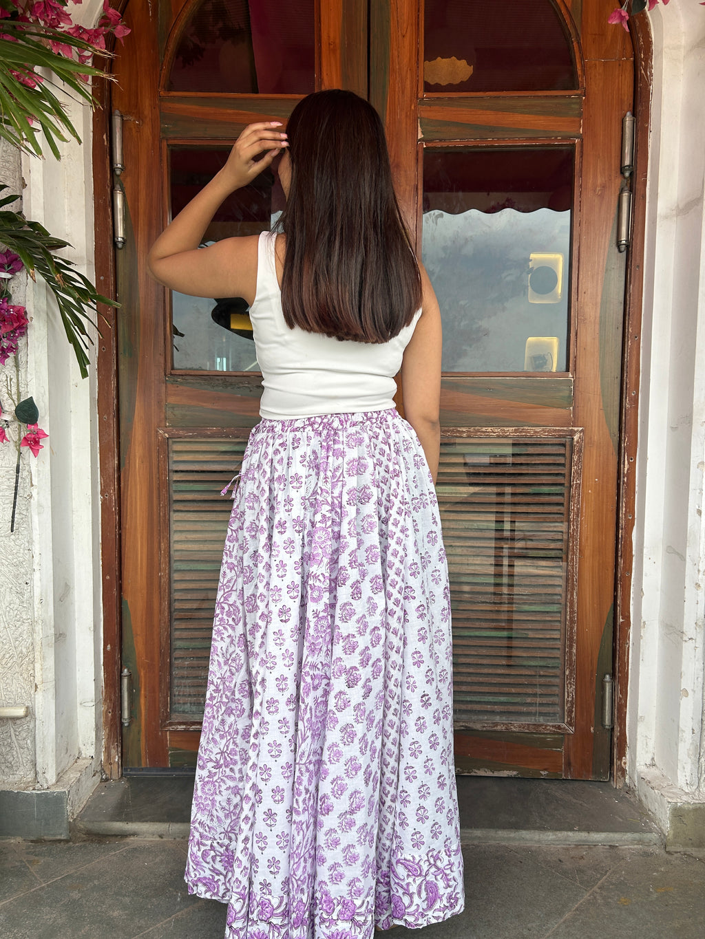 Purple Gulnaar Handblock Cotton Skirt