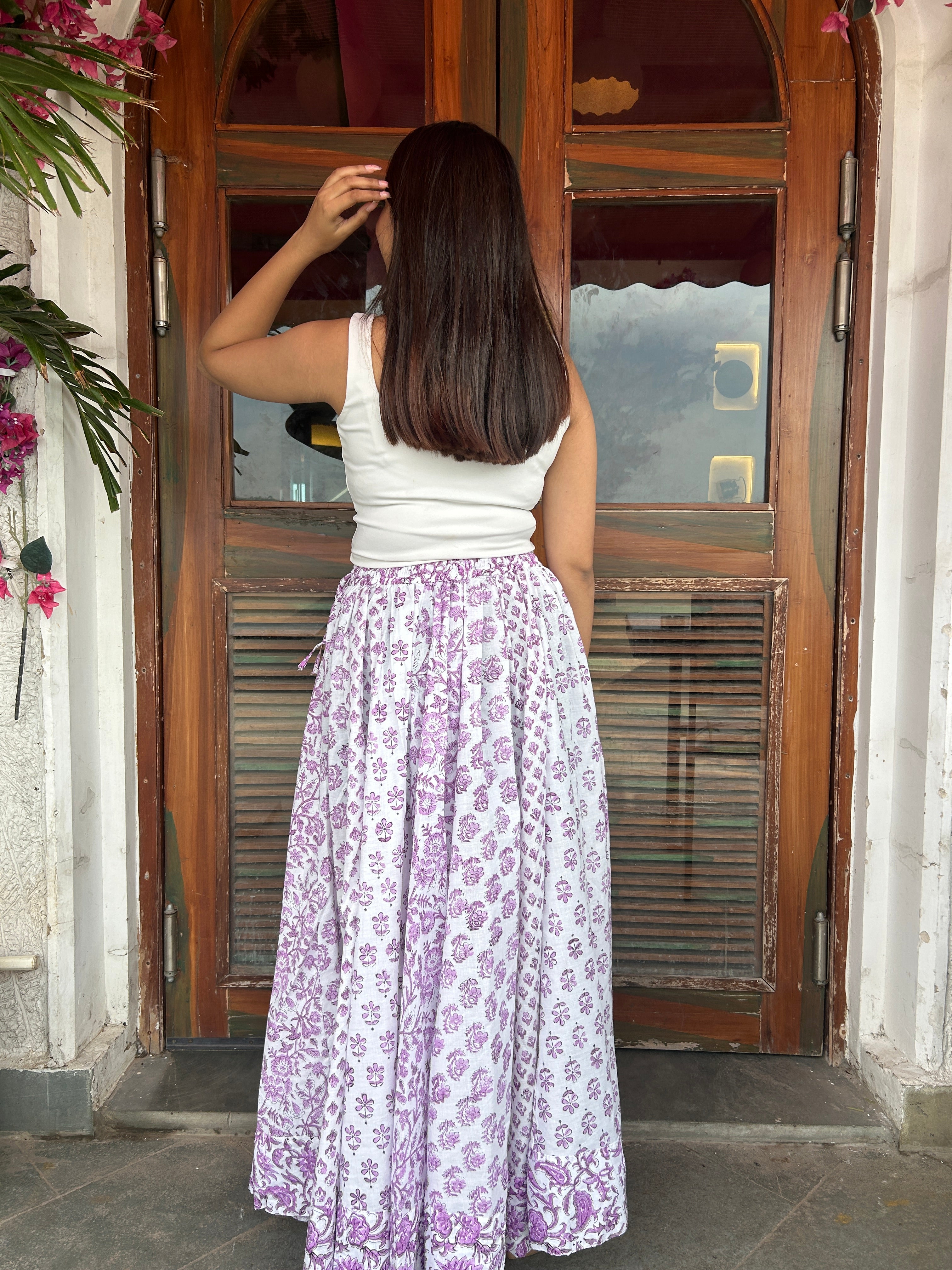 Purple Gulnaar Handblock Cotton Skirt
