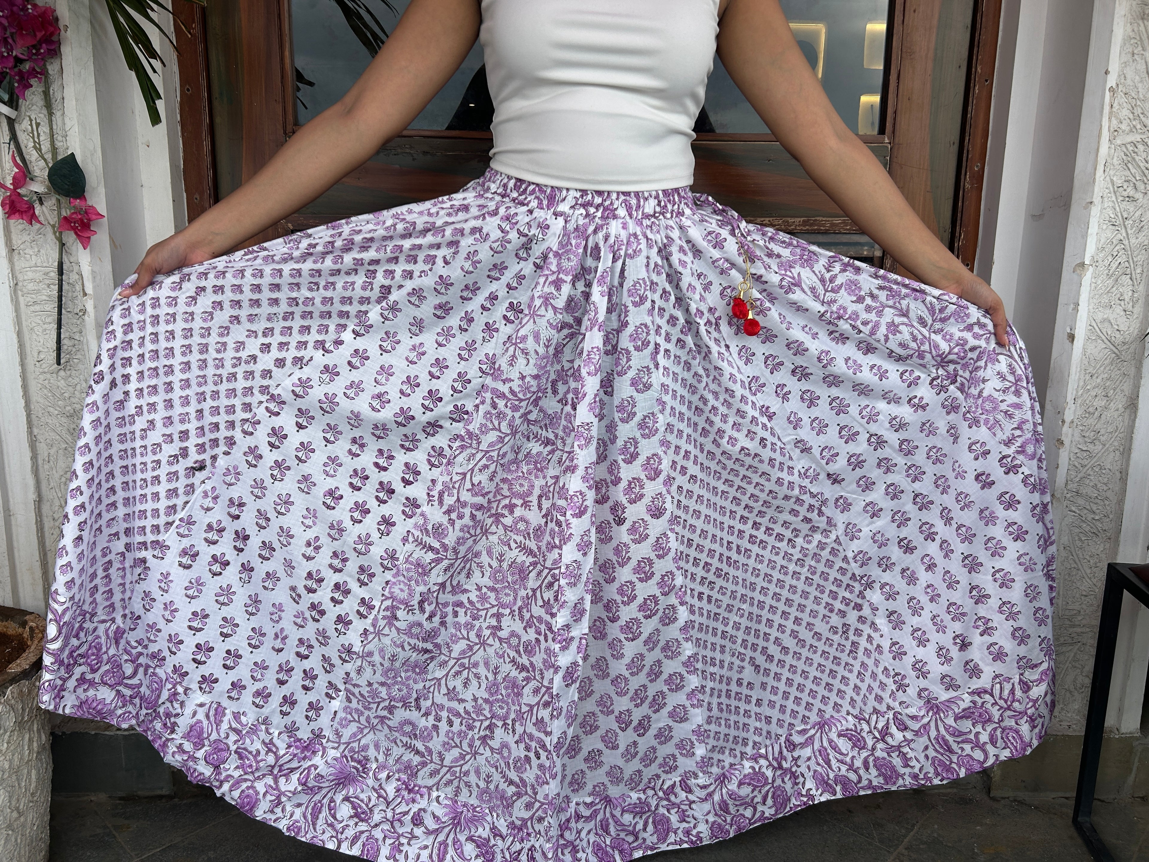Purple Gulnaar Handblock Cotton Skirt