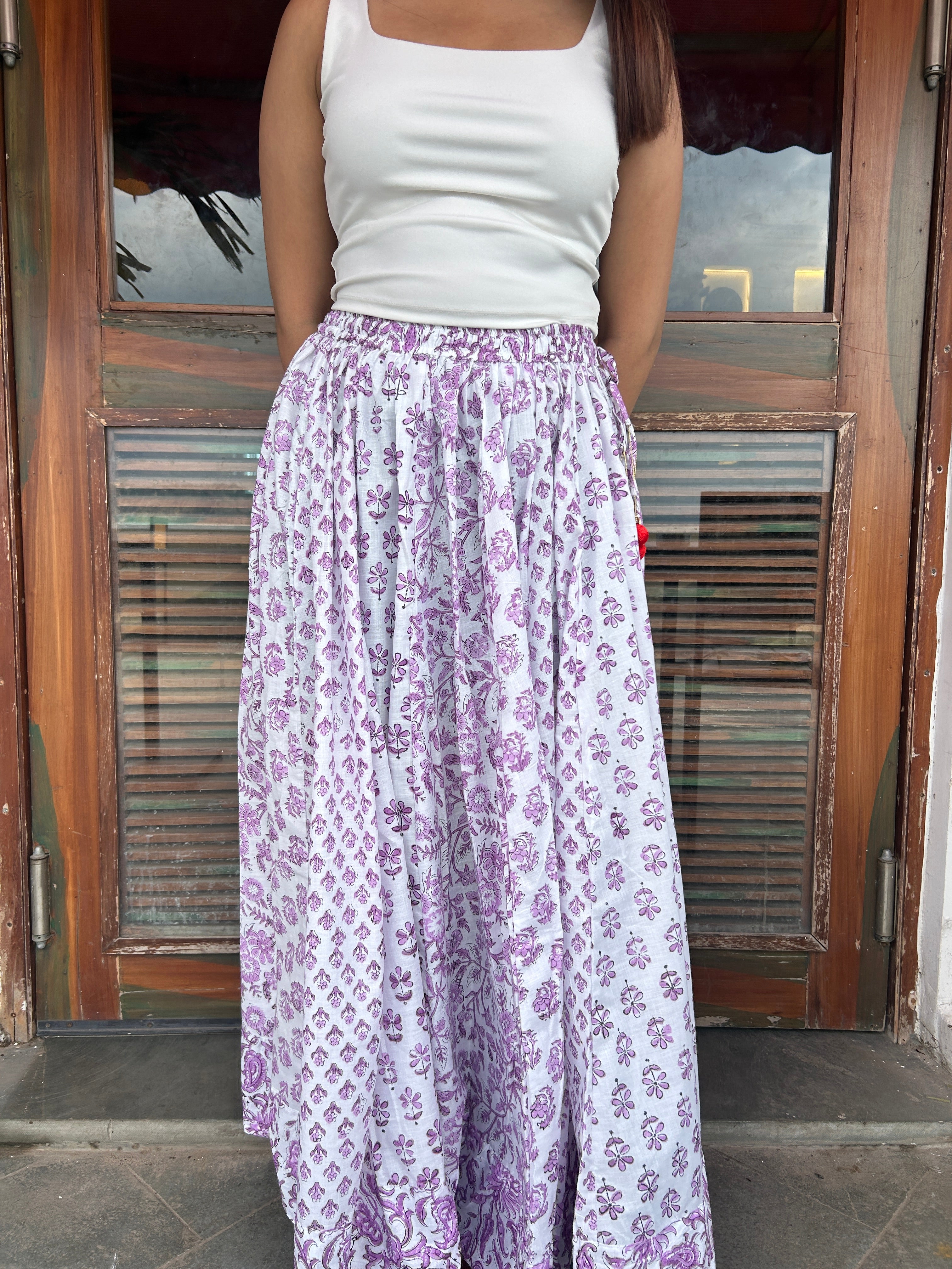 Purple Gulnaar Handblock Cotton Skirt