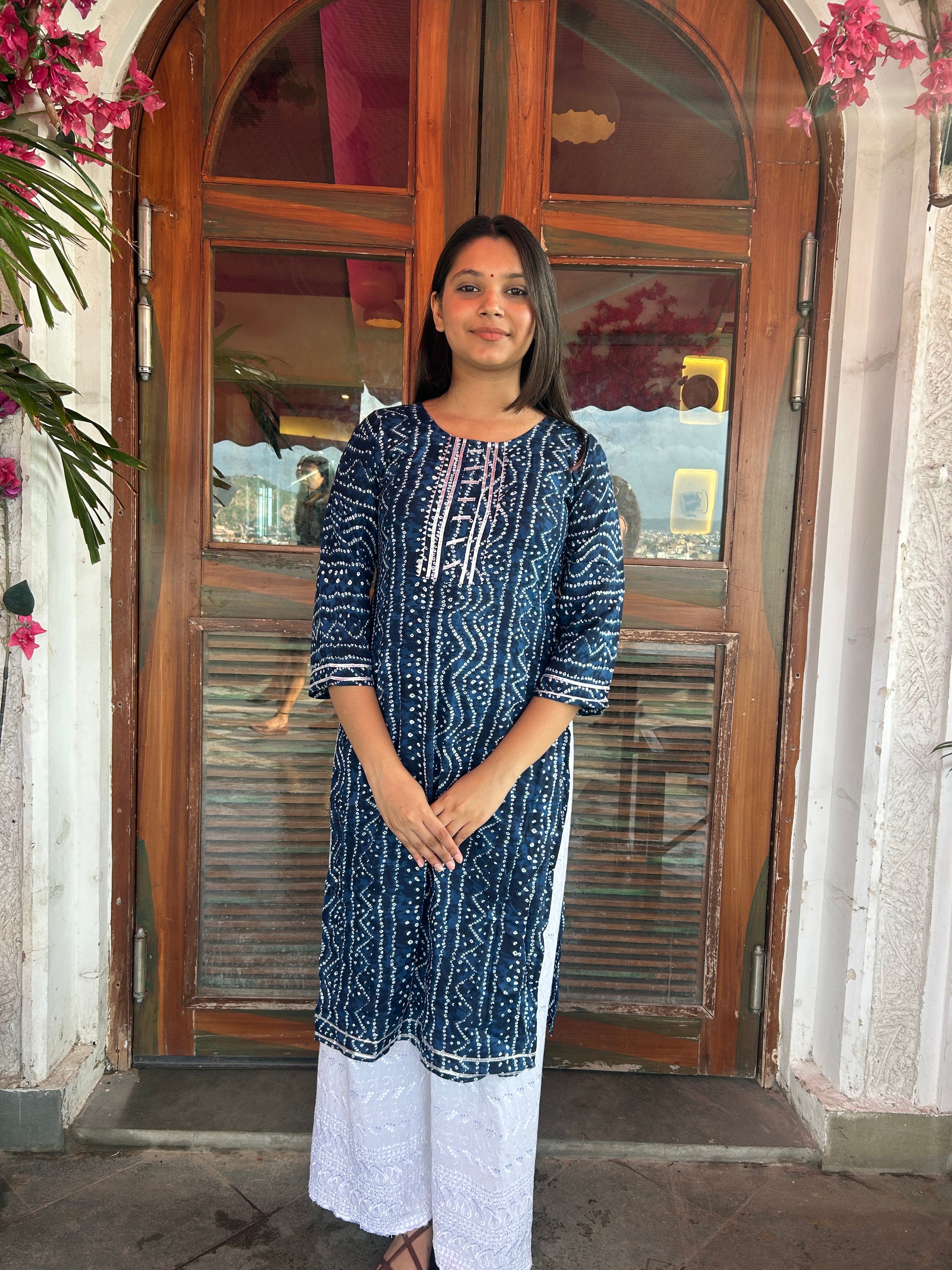Blue Bandhej Aaina Kurti