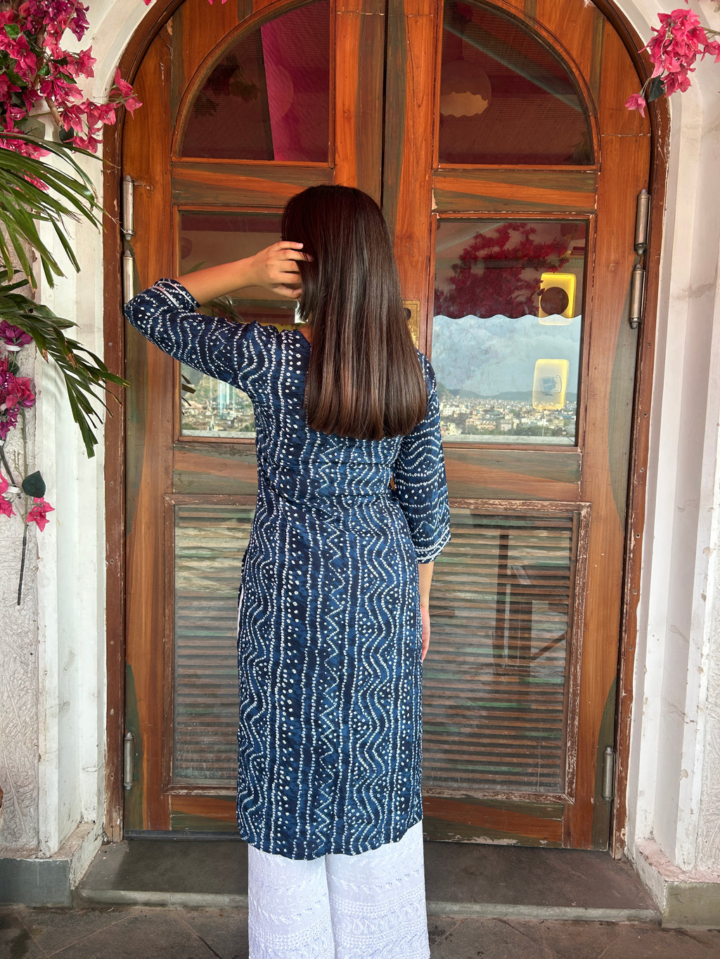 Blue Bandhej Aaina Kurti