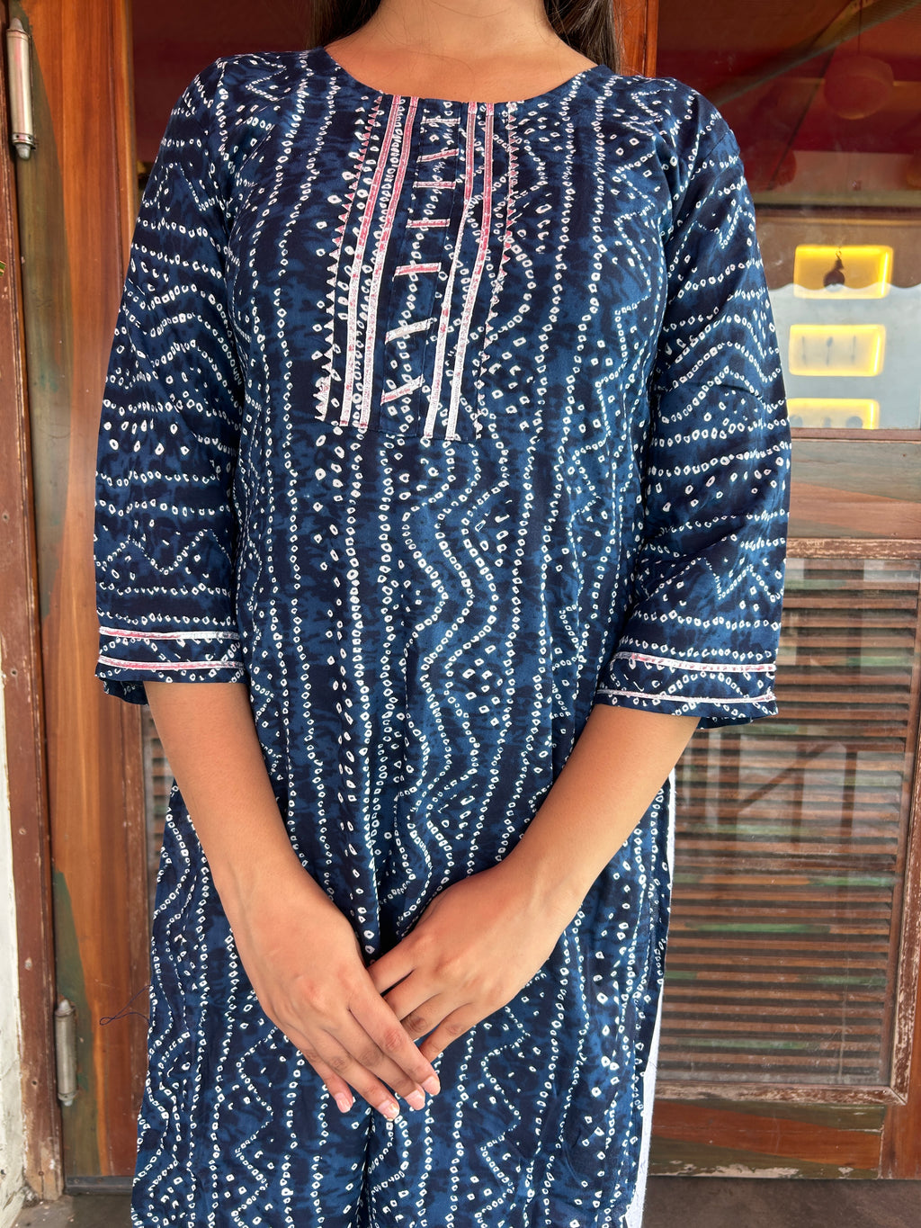 Blue Bandhej Aaina Kurti