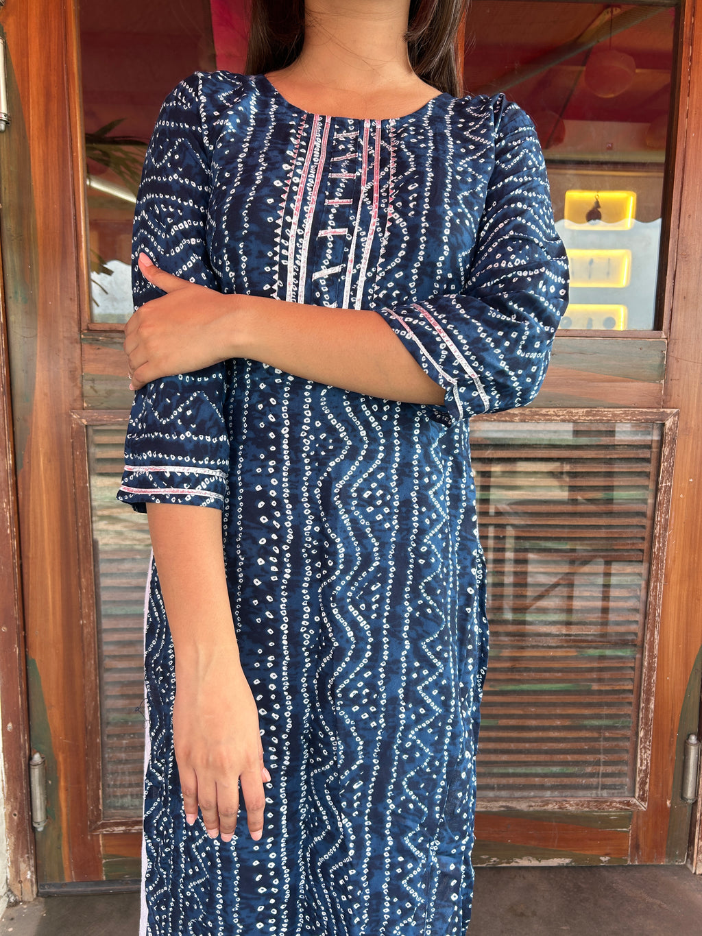 Blue Bandhej Aaina Kurti