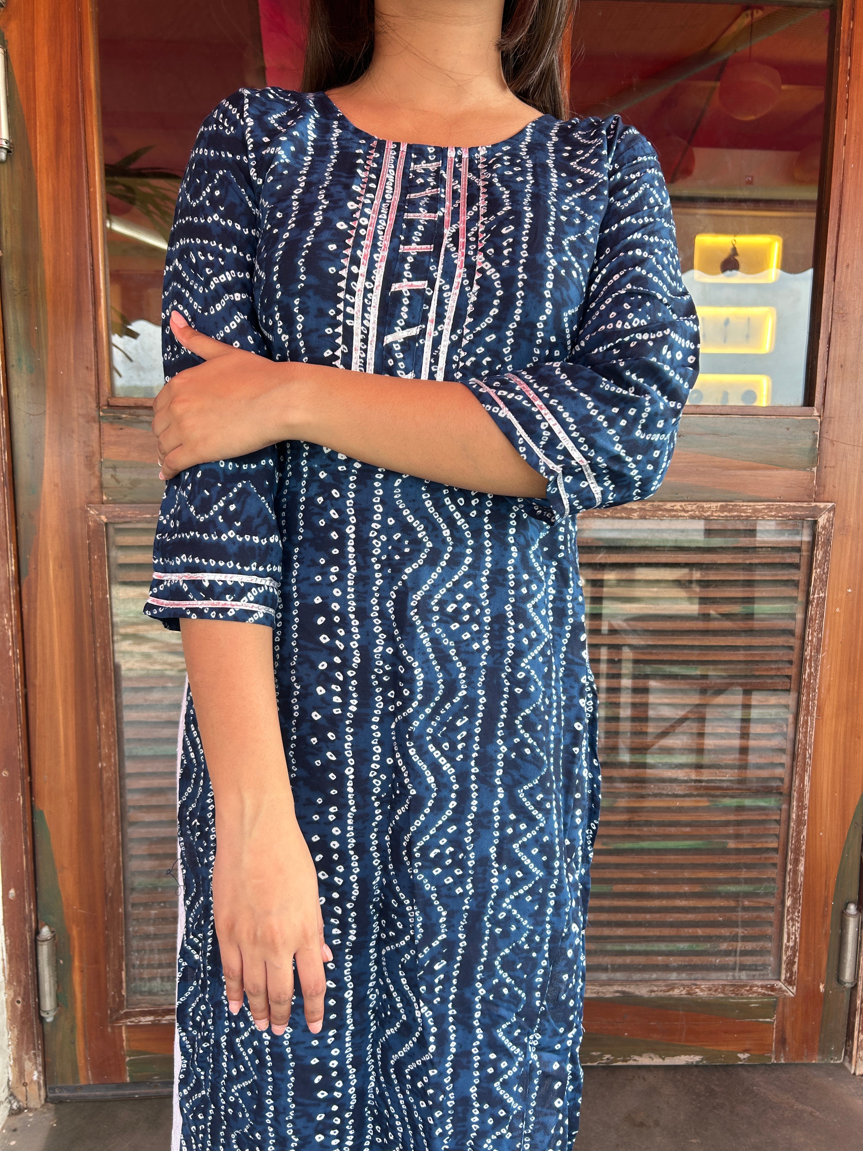 Blue Bandhej Aaina Kurti